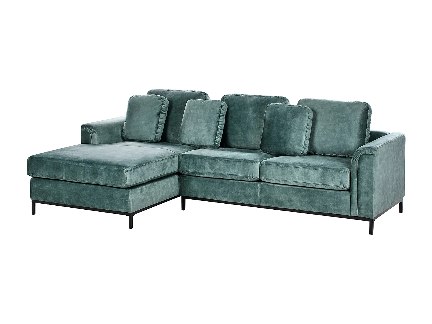 4-Sitzer Ecksofa Samt blaugrün mit Chaiselongue rechts Edelstahlfüße schwarz Oslo