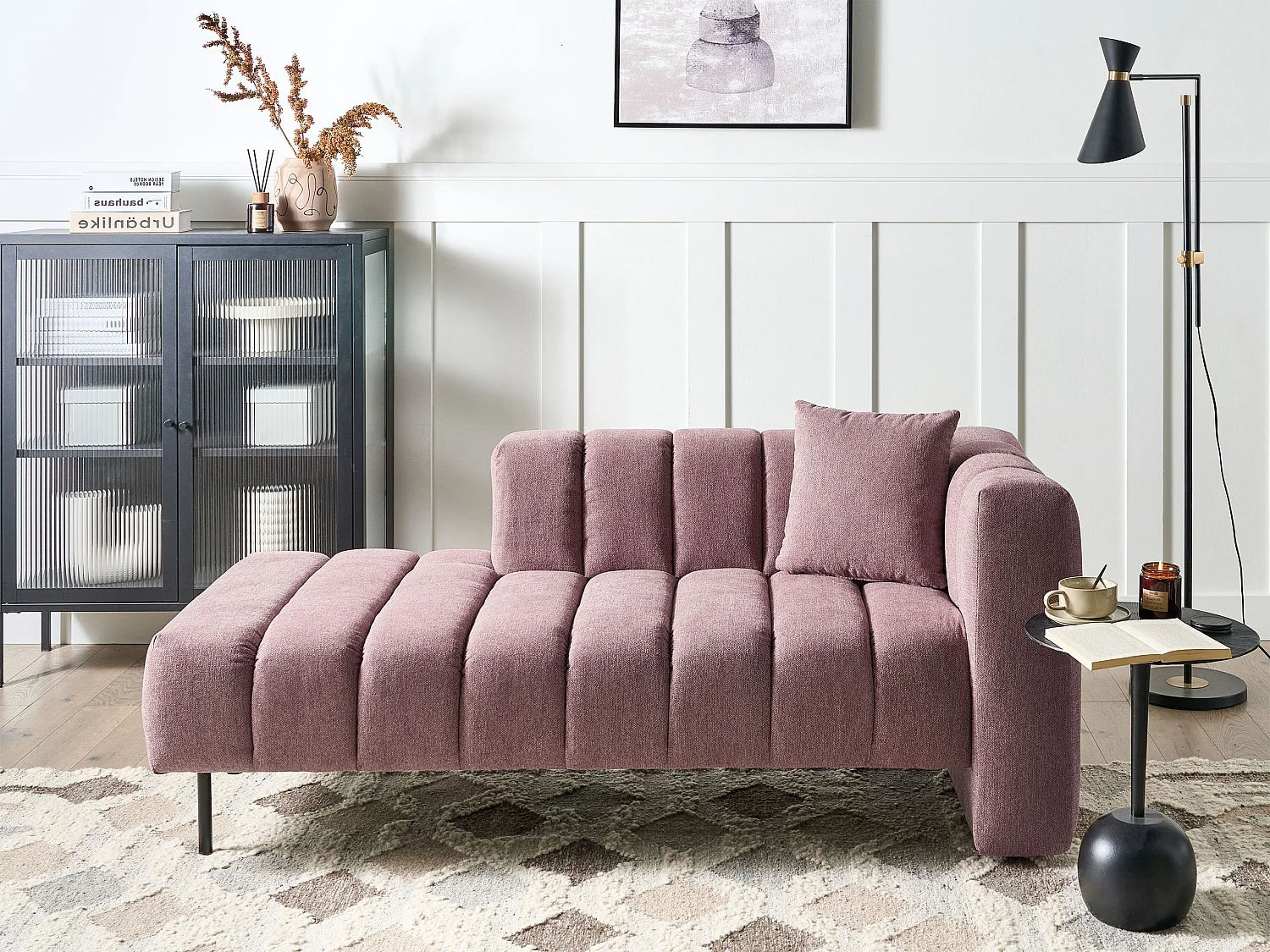 Rechtszijdige chaise longue LANNILS Stof Roze