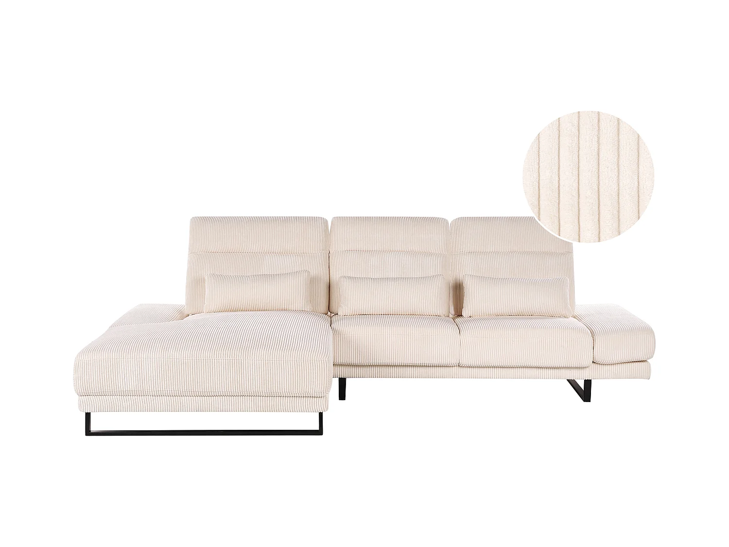 Canapé d'Angle à gauche en Velours Côtelé Rembourré Pieds en Acier Accoudoirs et Dossier Réglables Meuble de Salon Beige Ikast