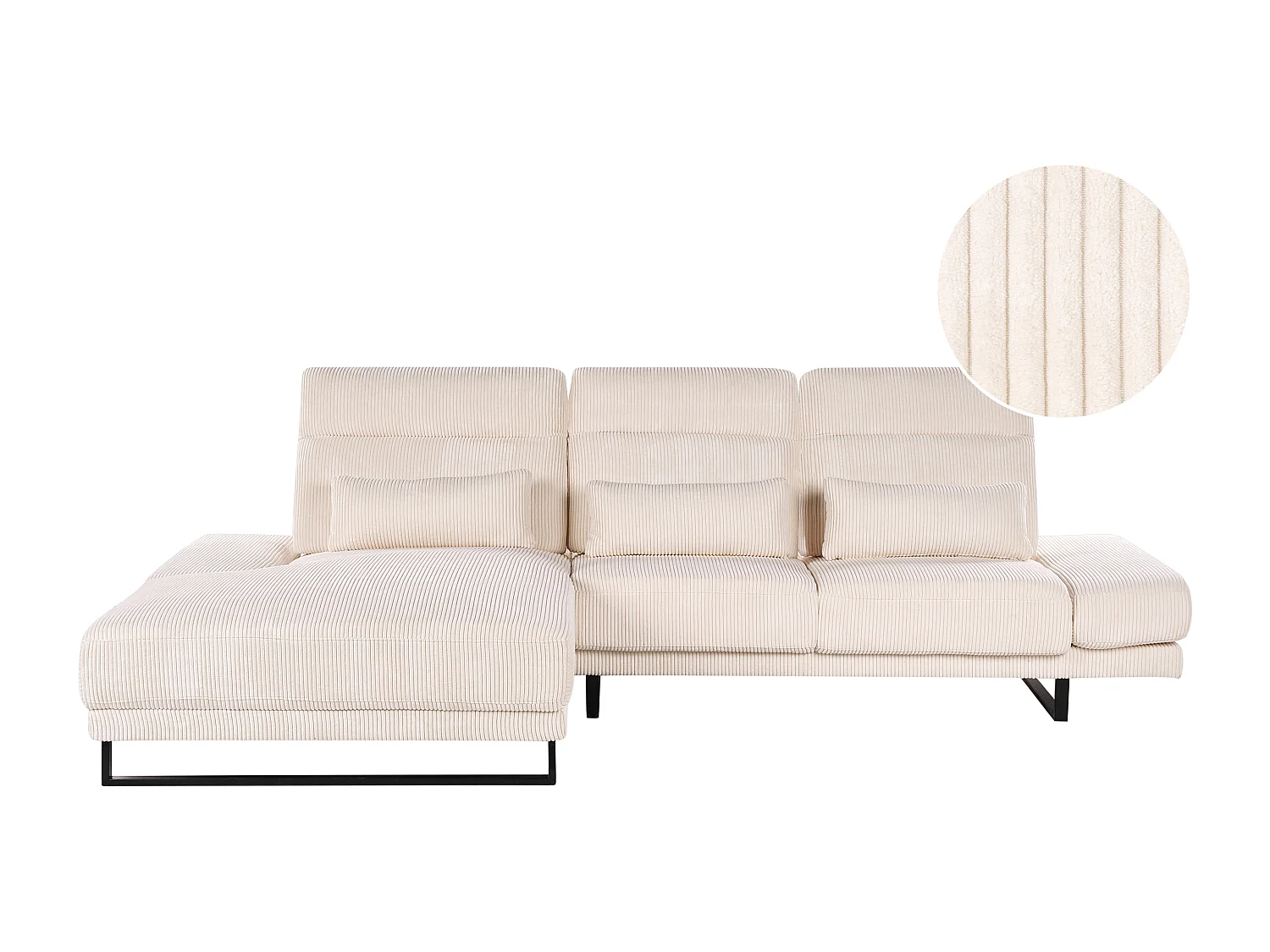 Canapé d'Angle à Droite en Velours Côtelé Rembourré Pieds en Acier Accoudoirs et Dossier Réglables Meuble de Salon Beige Ikast