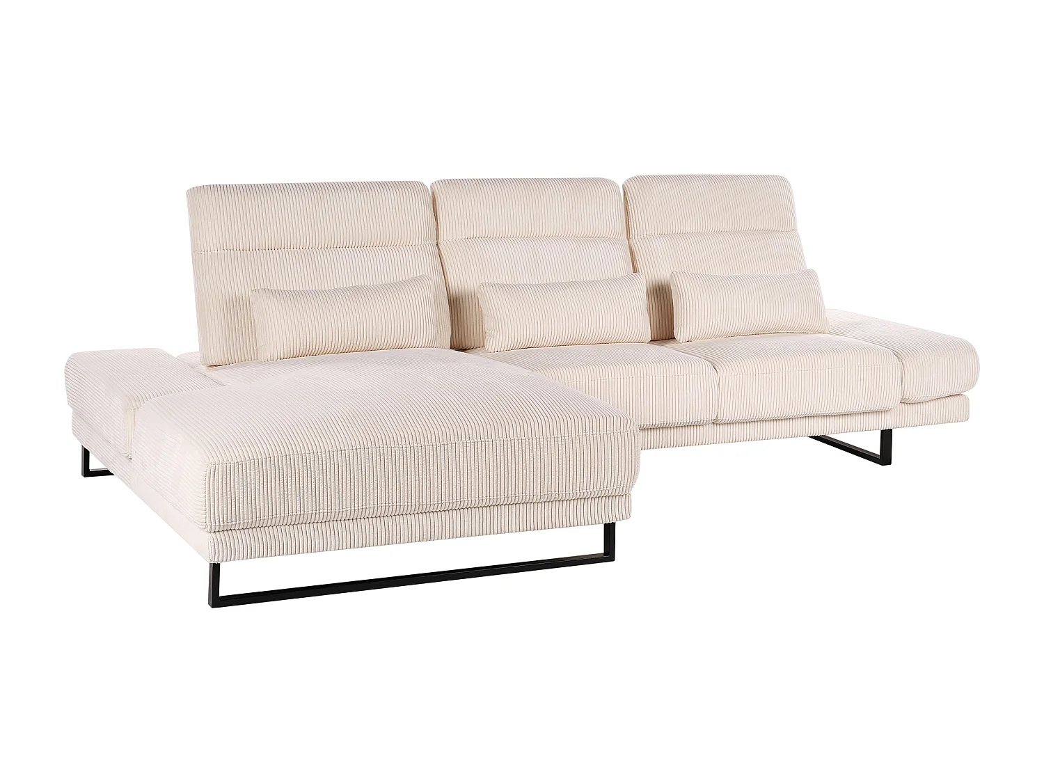 Canapé d'Angle à Droite en Velours Côtelé Rembourré Pieds en Acier Accoudoirs et Dossier Réglables Meuble de Salon Beige Ikast