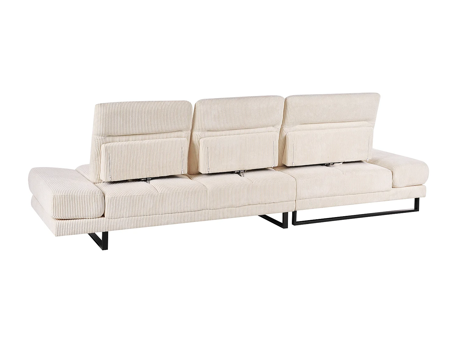 Canapé d'Angle à Droite en Velours Côtelé Rembourré Pieds en Acier Accoudoirs et Dossier Réglables Meuble de Salon Beige Ikast