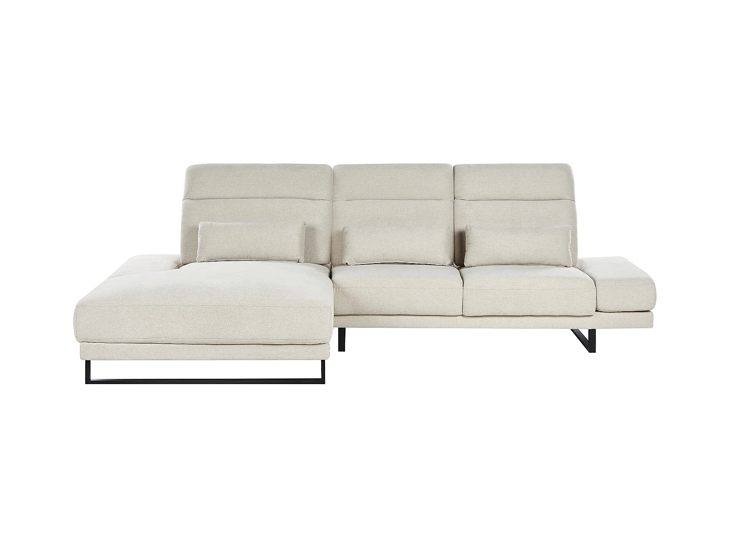 Canapé d'Angle à gauche Rembourré Meuble de Salon Pieds en Acier Accoudoirs et Dossier Réglables en Polyester Beige Clair Ikast