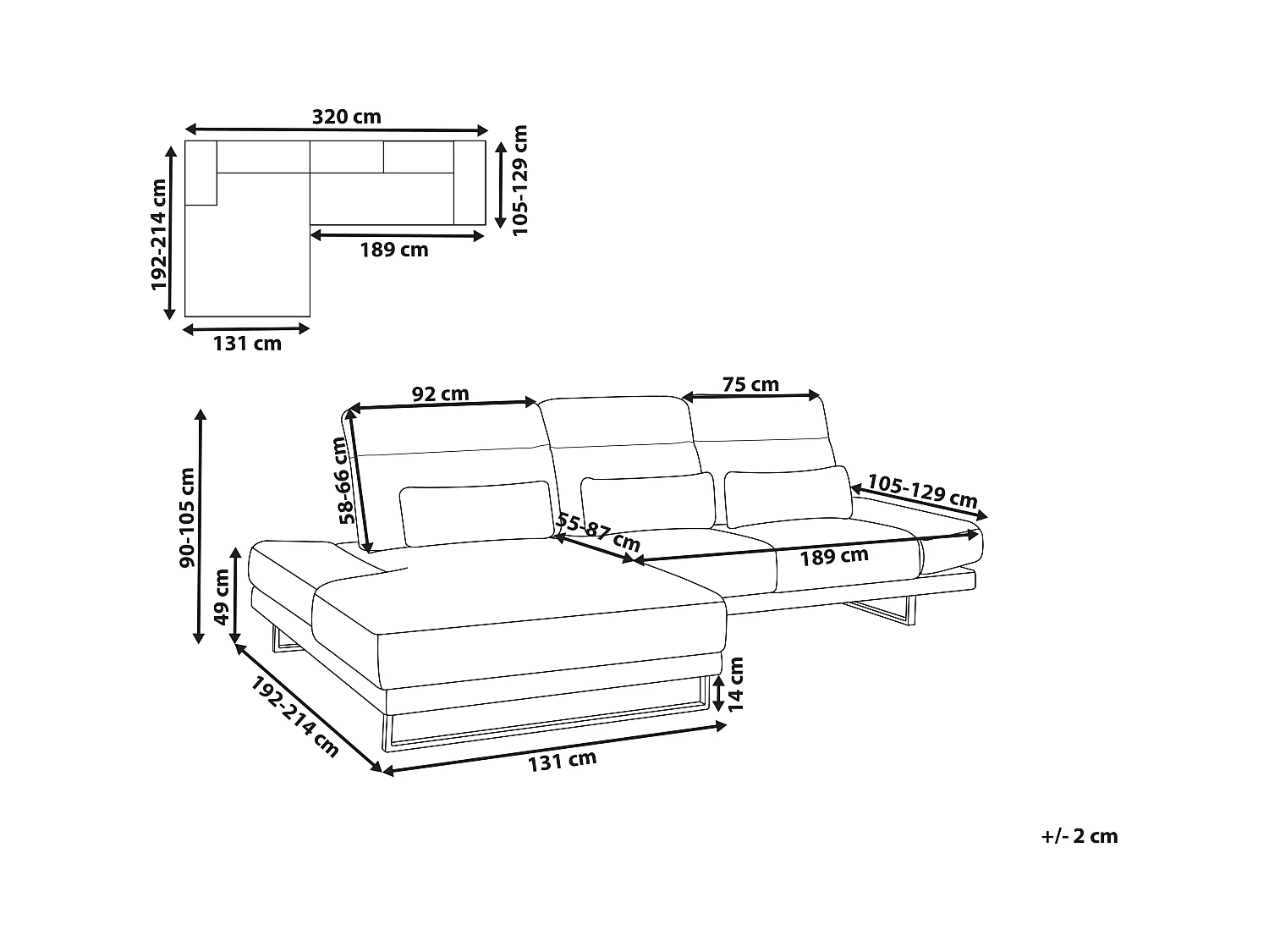 Canapé d'Angle à gauche Rembourré Meuble de Salon Pieds en Acier Accoudoirs et Dossier Réglables en Polyester Beige Clair Ikast