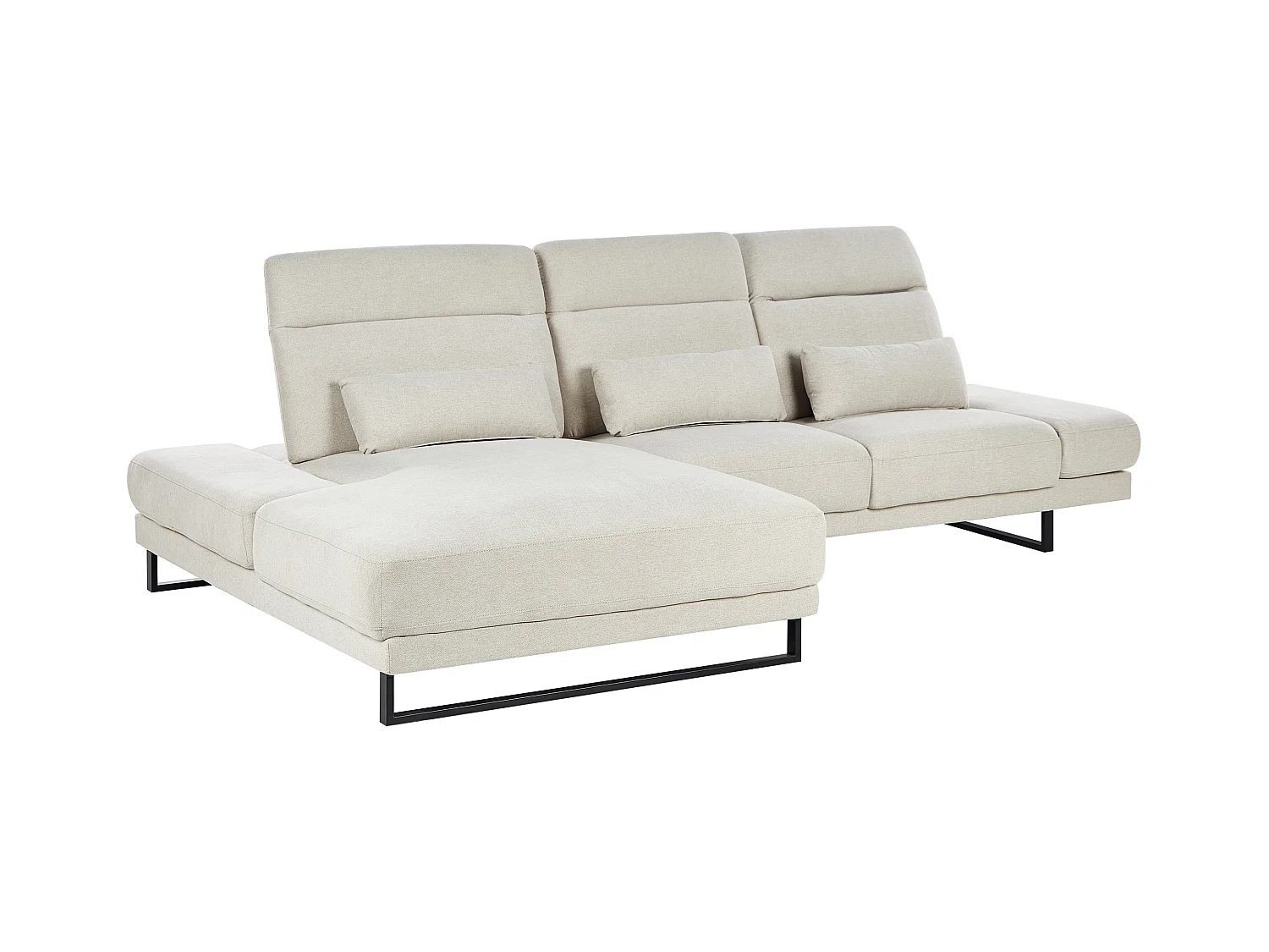 Canapé d'Angle à gauche Rembourré Meuble de Salon Pieds en Acier Accoudoirs et Dossier Réglables en Polyester Beige Clair Ikast