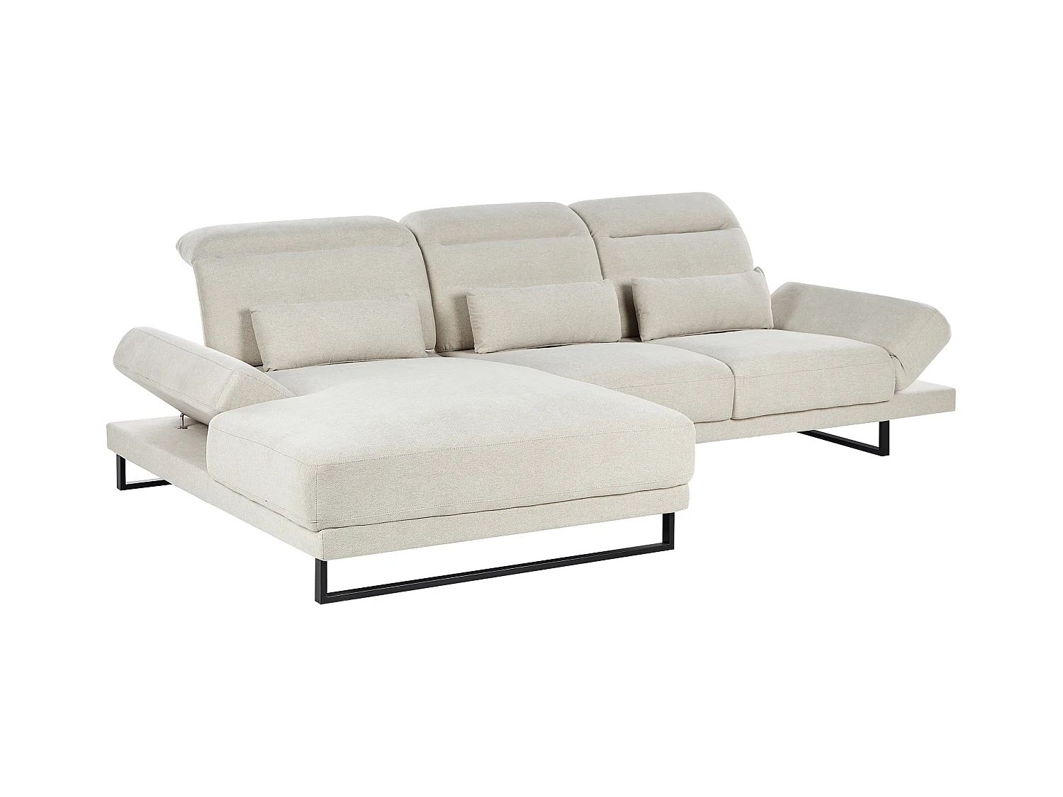 Canapé d'Angle à gauche Rembourré Meuble de Salon Pieds en Acier Accoudoirs et Dossier Réglables en Polyester Beige Clair Ikast