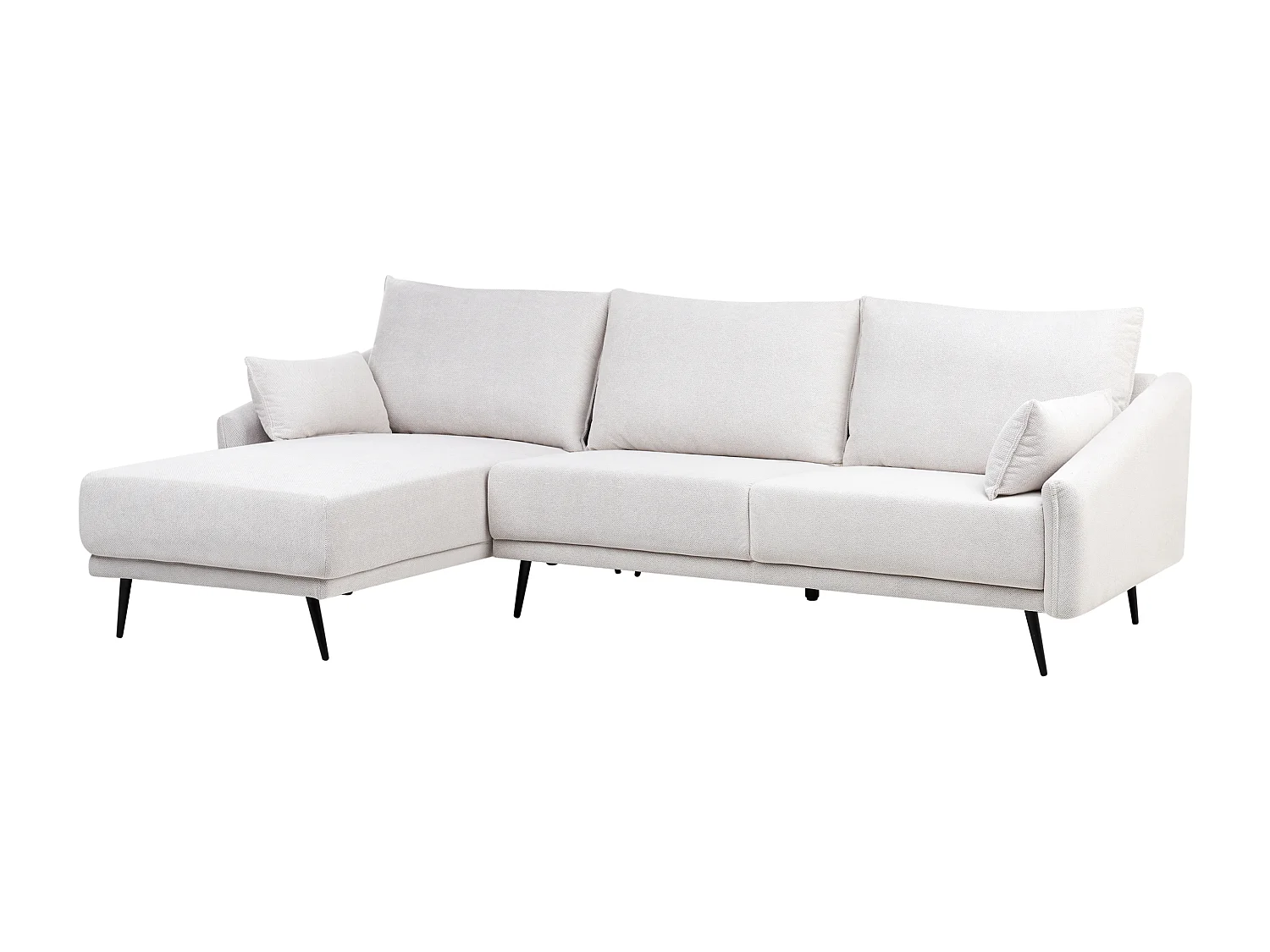 Canapé d'Angle à gauche Moderne 3 Places avec Chaise Longue en Tissu Blanc Cassé Varde