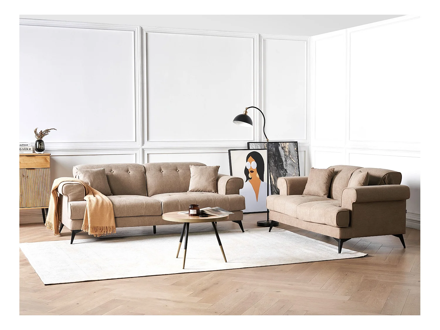 Sofa Set Stoff helles Braun 5-Sitzer gepolstert verstellbare Kopfstützen Skive