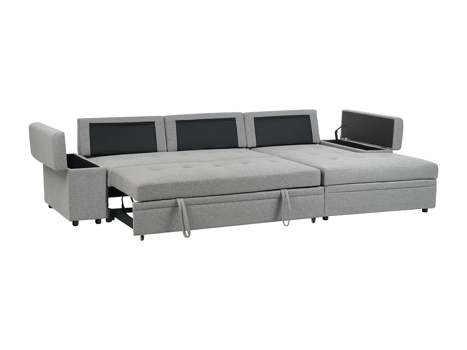 Sofá-cama de canto HRISEY Linho sintético Cinzento com arrumação 3 lugares à esquerda