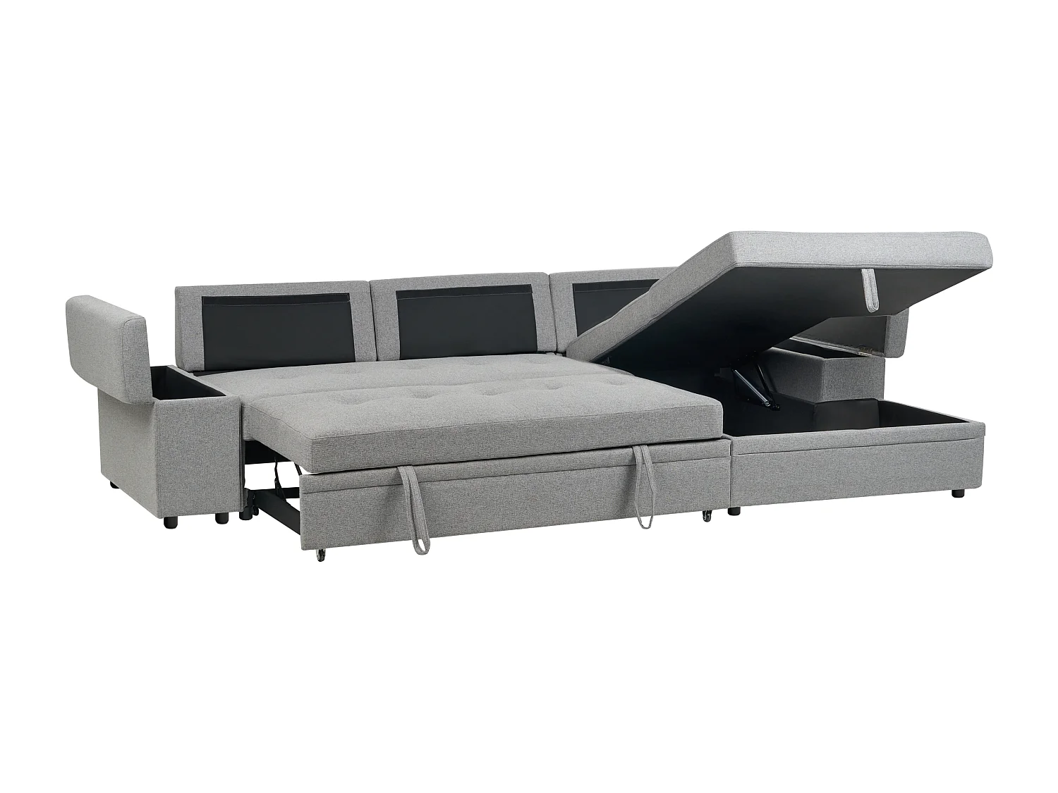 Sofá-cama de canto HRISEY Linho sintético Cinzento com arrumação 3 lugares à esquerda