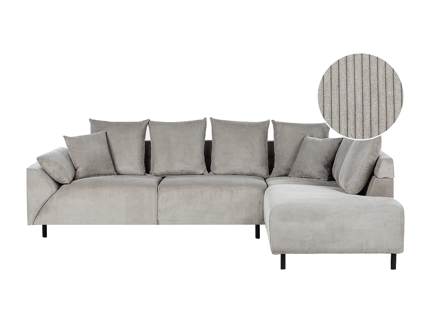 Canapé d'Angle à droite Moderne en Velours Côtelé Coussins en Tissu Pieds en Métal Gris Clair Lunner