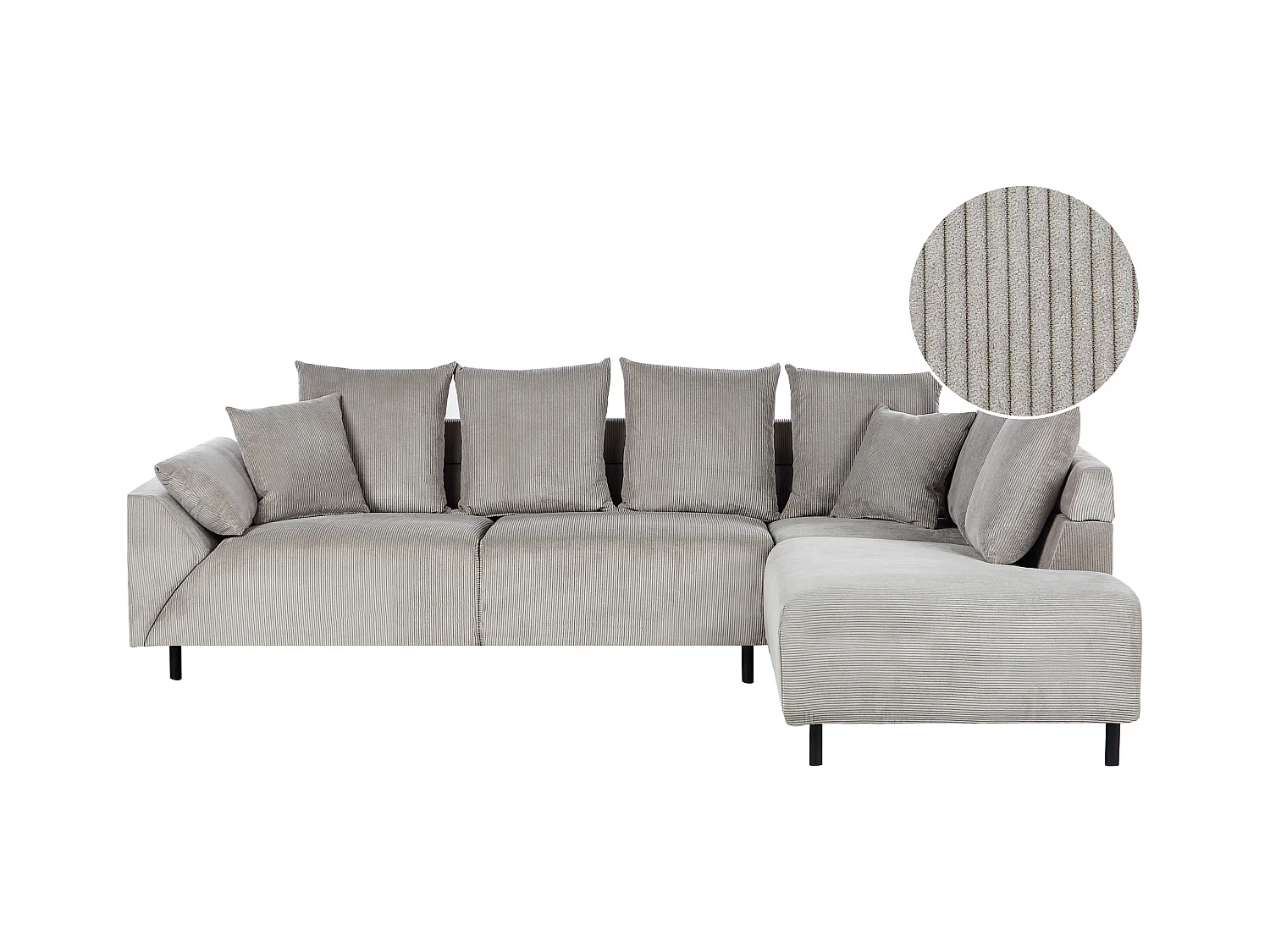 Canapé d'Angle à droite Moderne en Velours Côtelé Coussins en Tissu Pieds en Métal Gris Clair Lunner