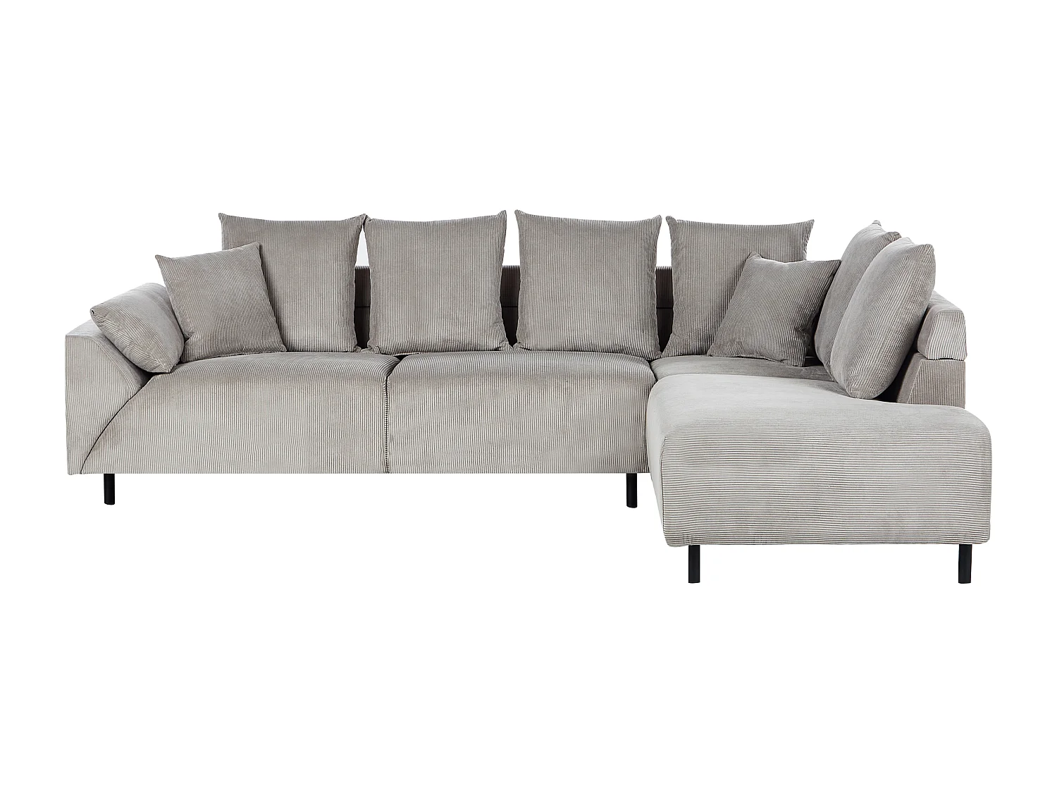 Canapé d'Angle à droite Moderne en Velours Côtelé Coussins en Tissu Pieds en Métal Gris Clair Lunner