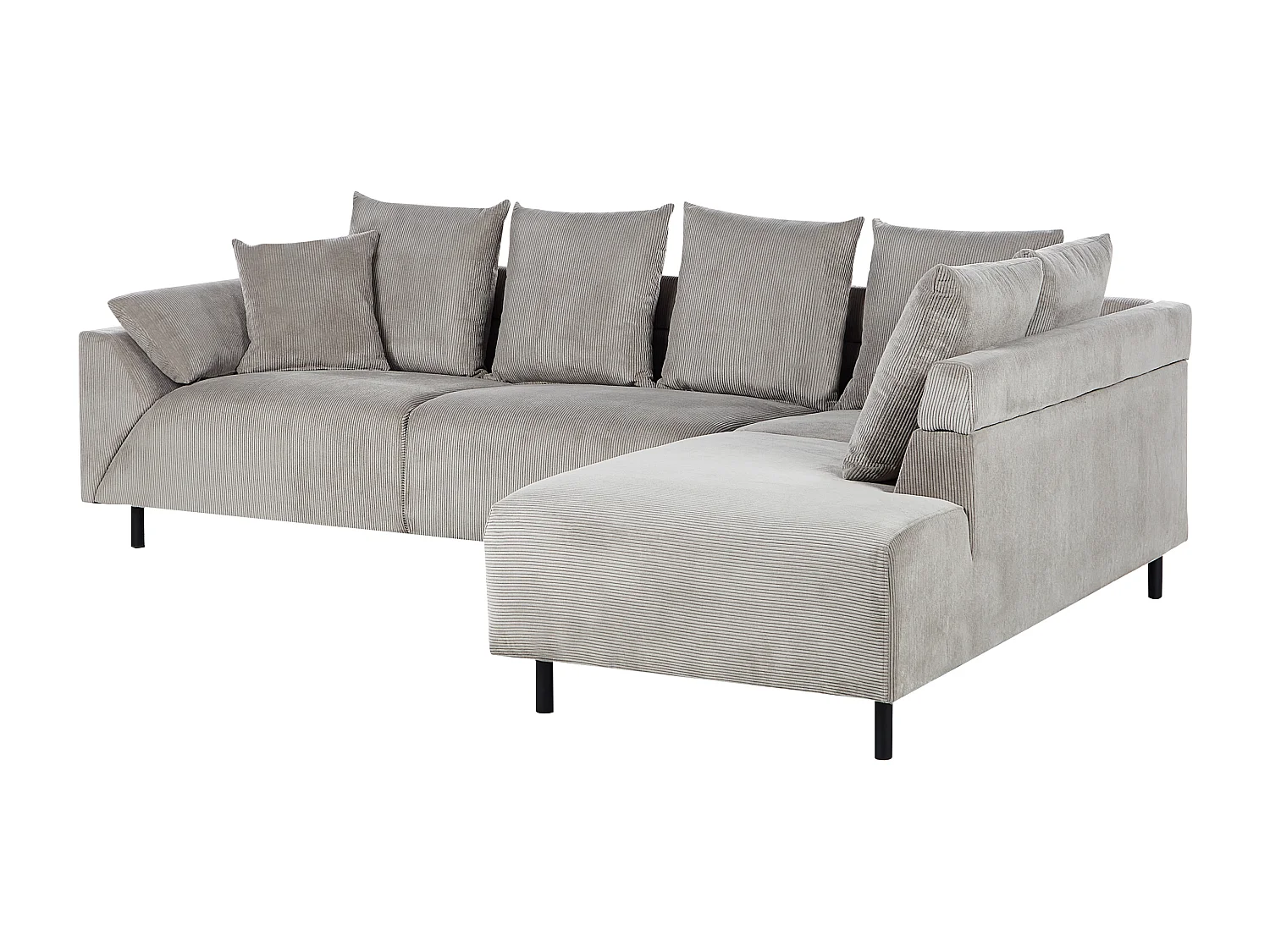 Canapé d'Angle à droite Moderne en Velours Côtelé Coussins en Tissu Pieds en Métal Gris Clair Lunner