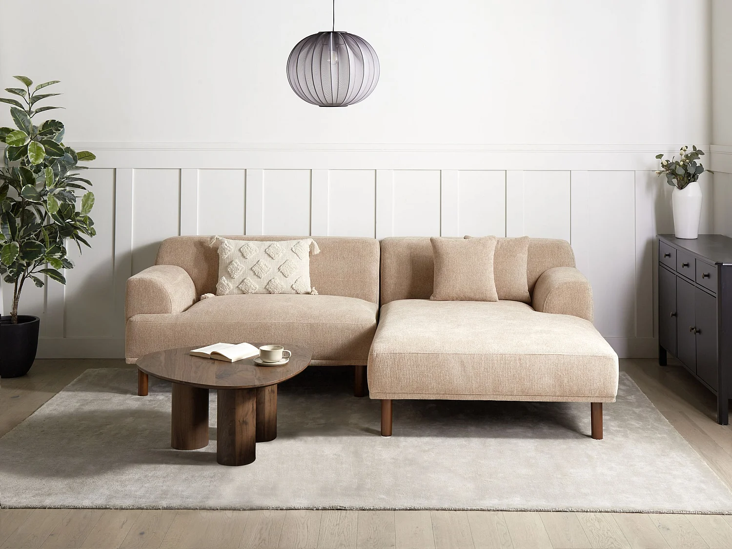Divano angolare HOLT Tessuto Beige 3 posti Lato Sinistro
