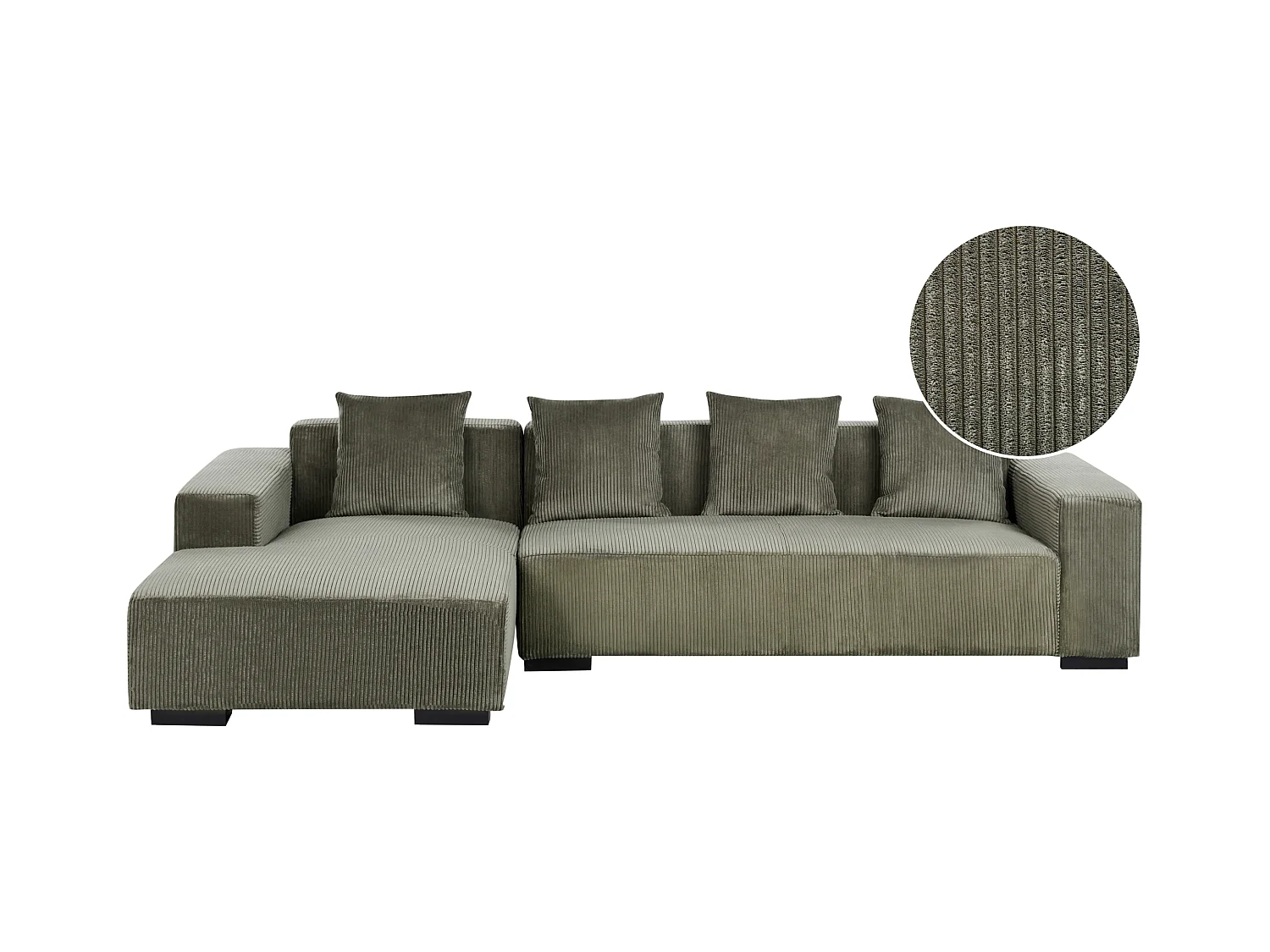 4-Sitzer Ecksofa L-Form Cord grün mit Chaiselongue rechts modern Lungo