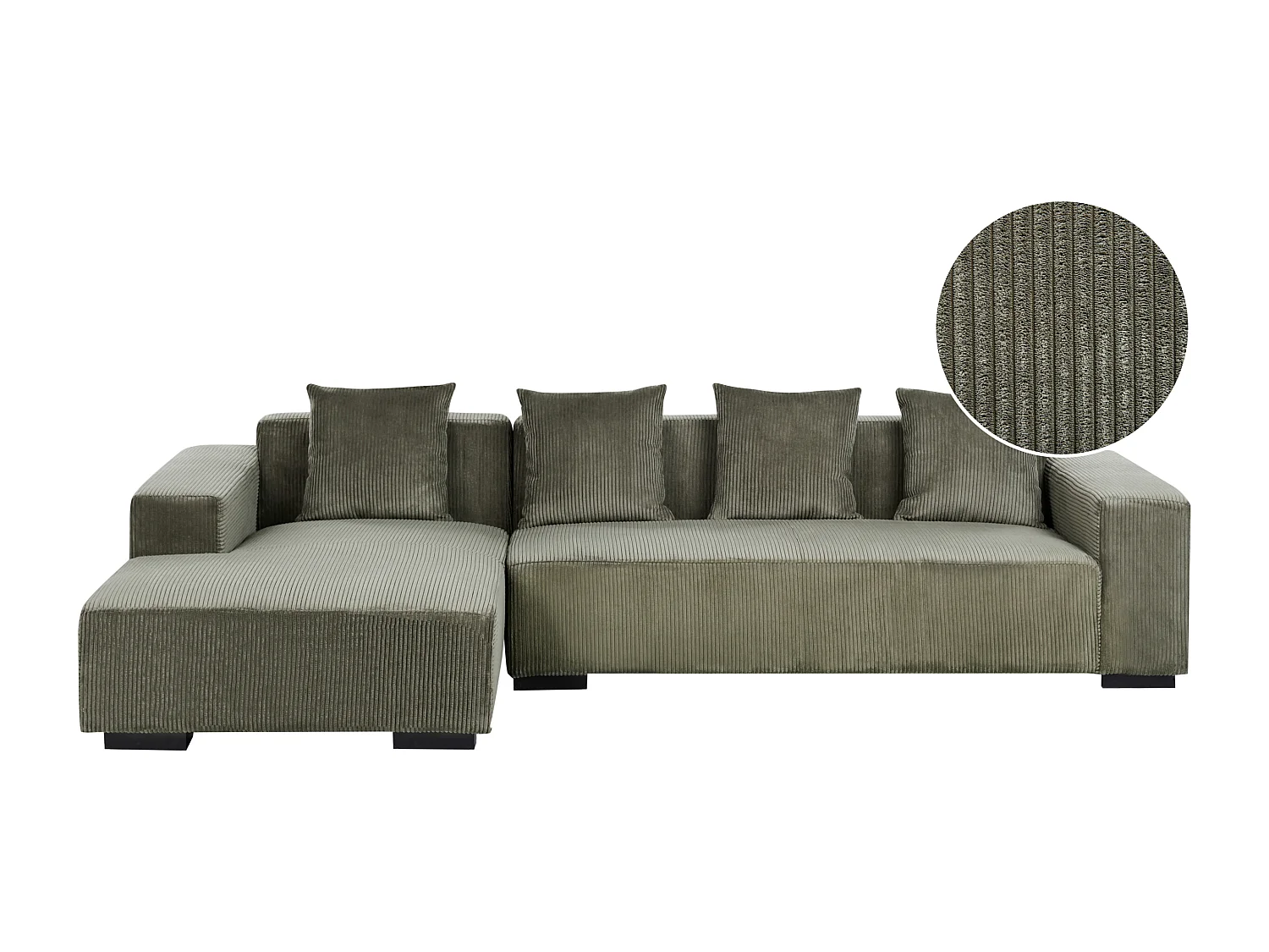 4-Sitzer Ecksofa L-Form Cord grün mit Chaiselongue rechts modern Lungo
