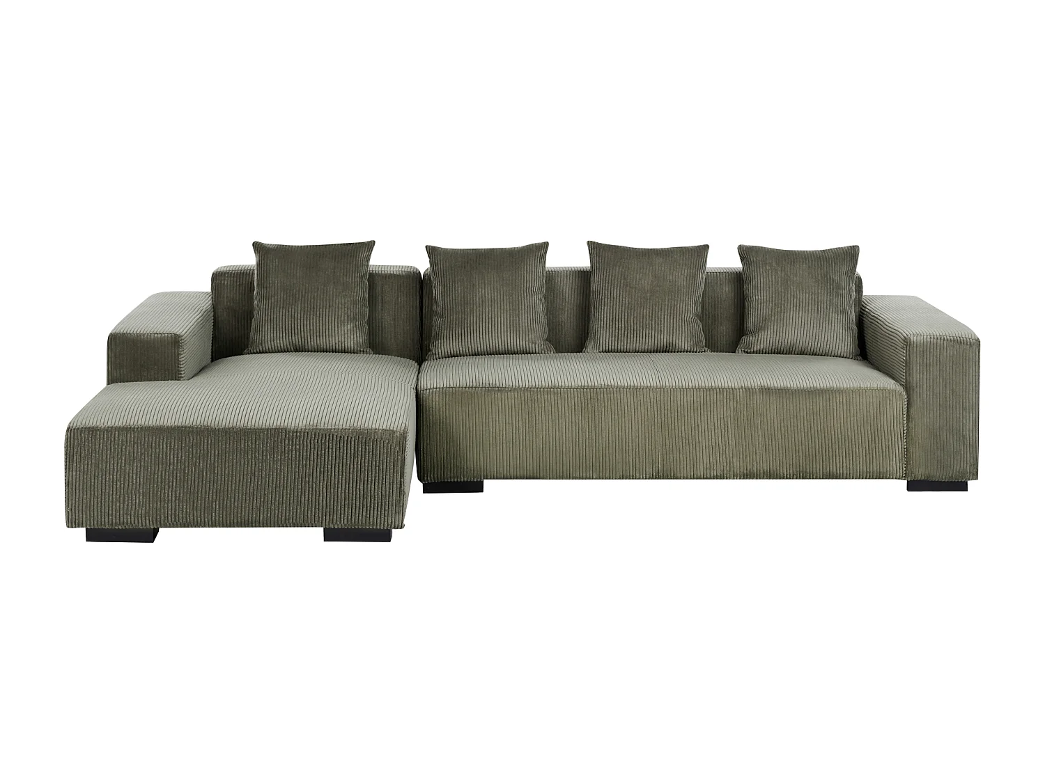 4-Sitzer Ecksofa L-Form Cord grün mit Chaiselongue rechts modern Lungo