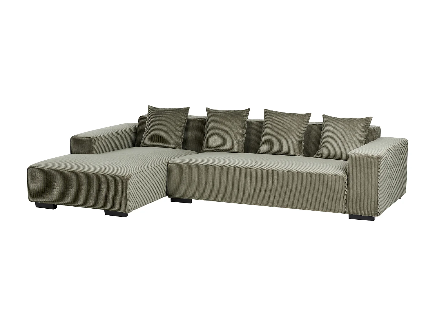 4-Sitzer Ecksofa L-Form Cord grün mit Chaiselongue rechts modern Lungo