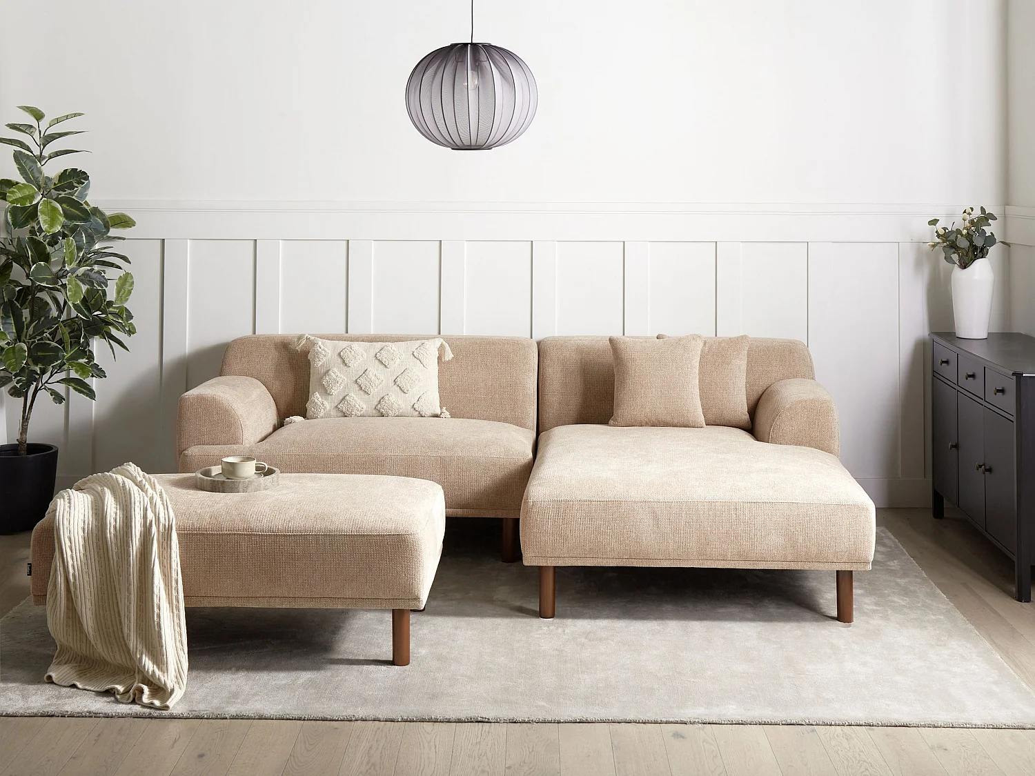 Ecksofa mit Ottomane Stoff beige 3-Sitzer wasserabweisend linksseitig Holt