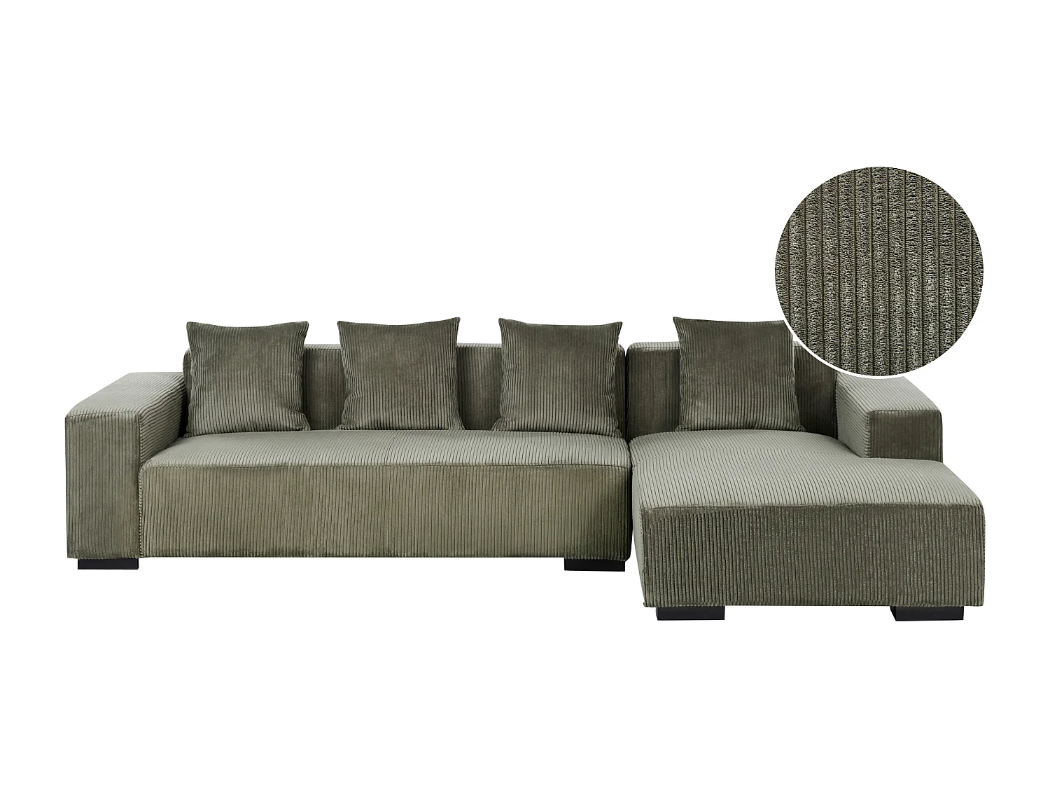 4-Sitzer Ecksofa L-Form Cord grün mit Chaiselongue links modern Lungo