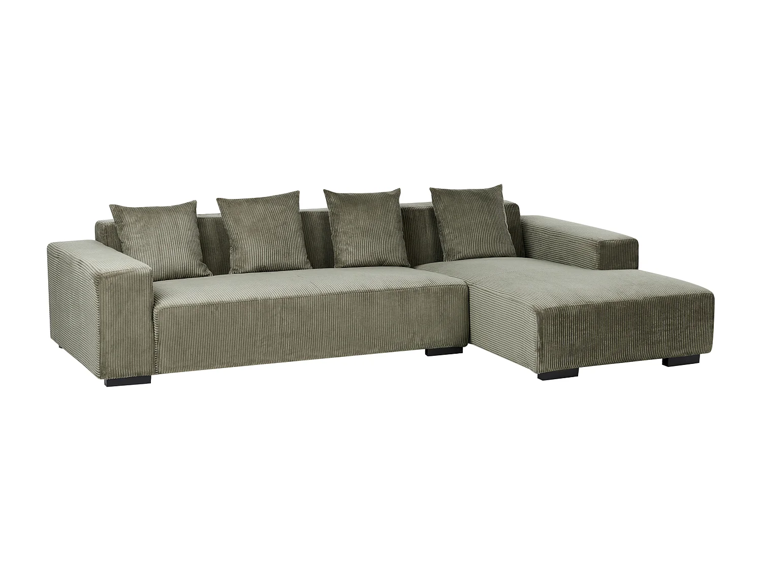 4-Sitzer Ecksofa L-Form Cord grün mit Chaiselongue links modern Lungo