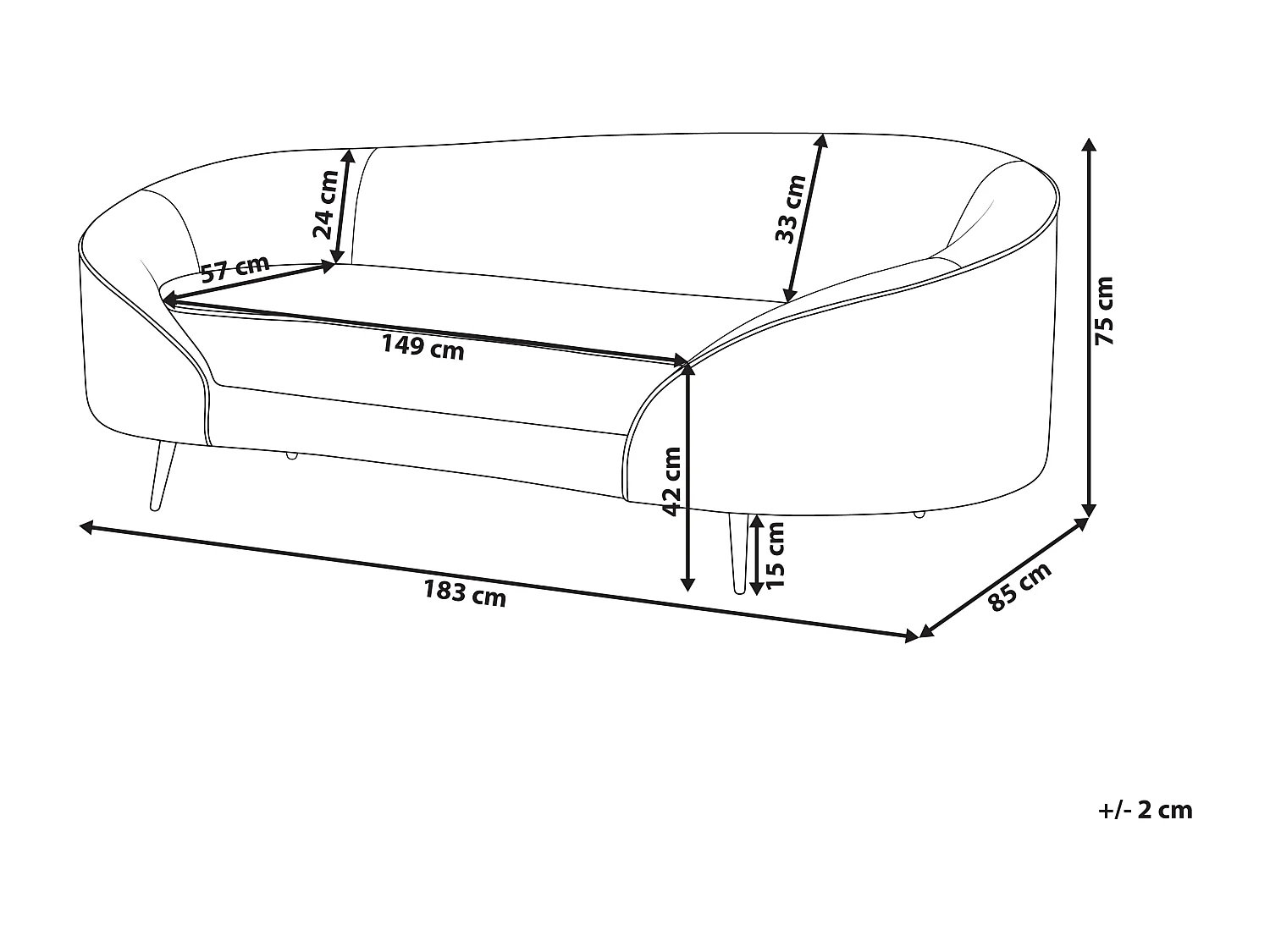 3er Sofa Samt beige gebogen oval mit schwarzen Metallbeinen Retro Glamourös Savar