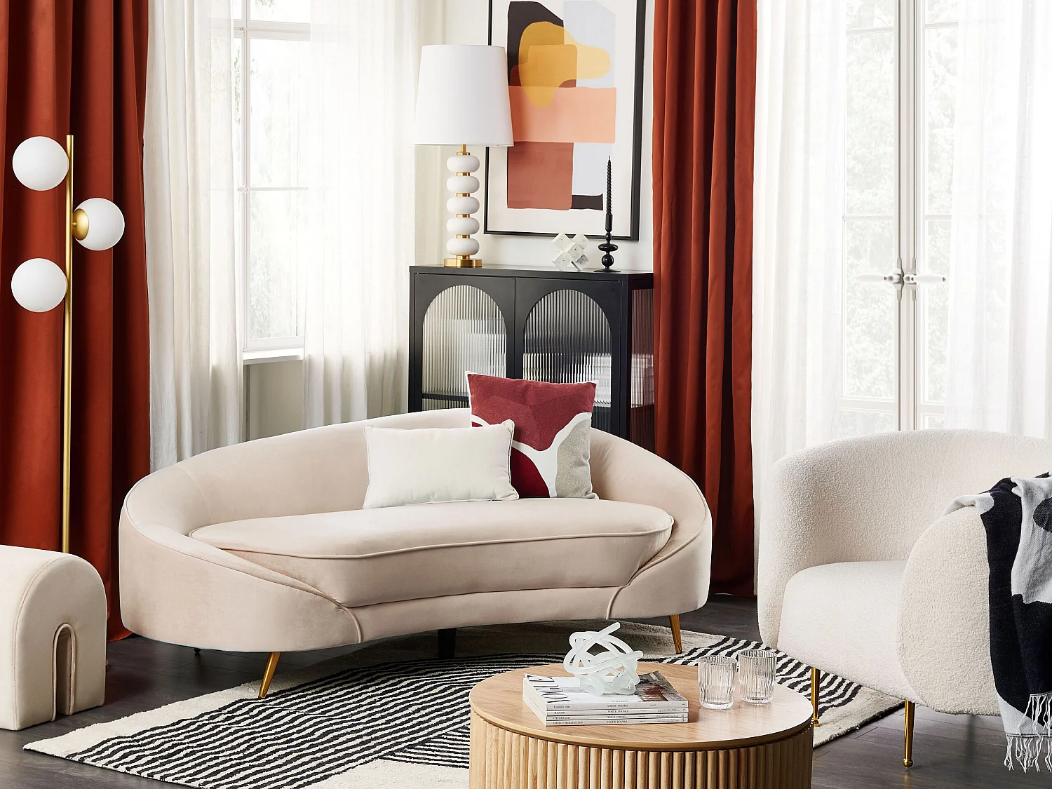 Sofa 2 Seater SAVAR Velvet Light Beige