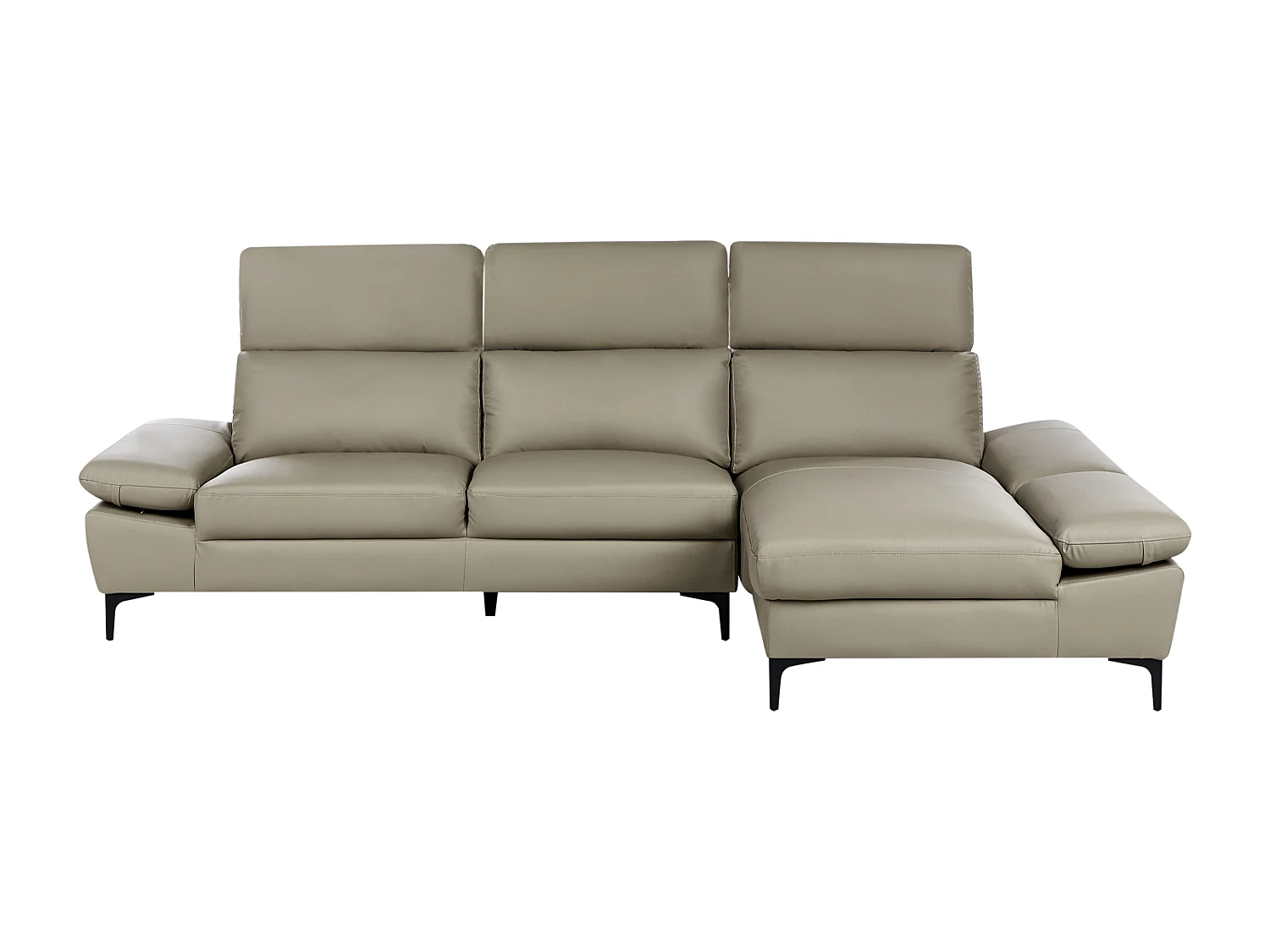 Canapé d'Angle à droite Moderne en Cuir Réglable au Niveau des Appuis-Tête et Accoudoirs 4 Places Gris Clair Taupe Farila