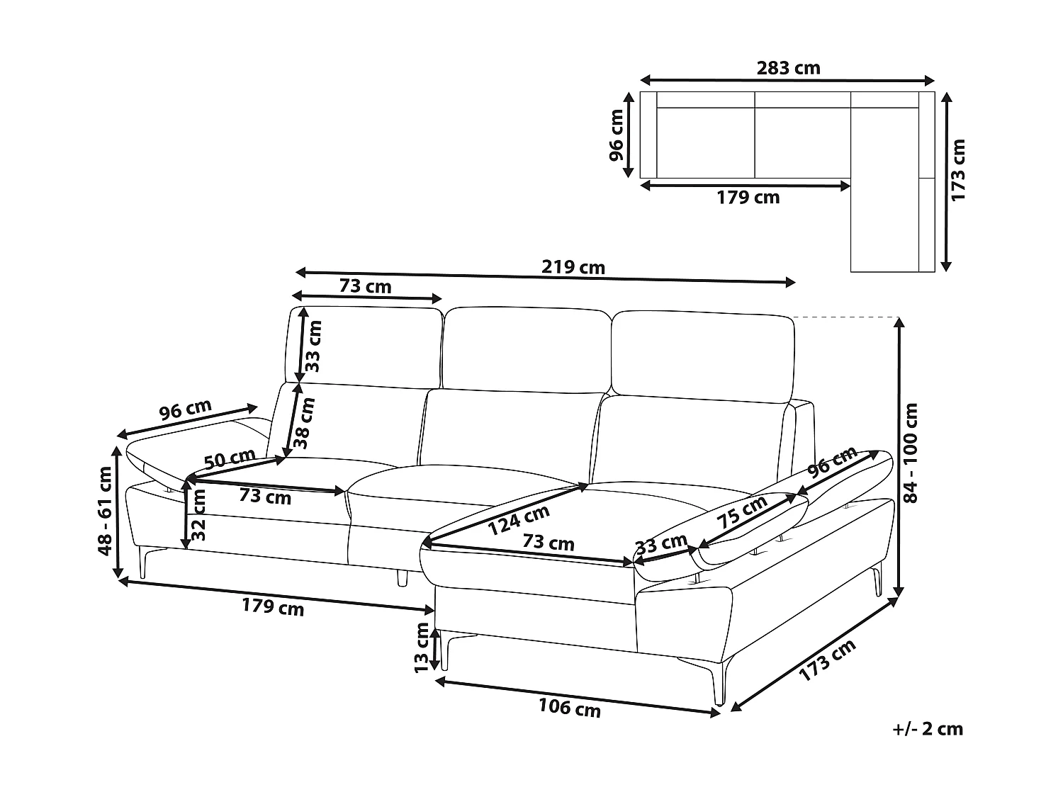 Canapé d'Angle à droite Moderne en Cuir Réglable au Niveau des Appuis-Tête et Accoudoirs 4 Places Gris Clair Taupe Farila