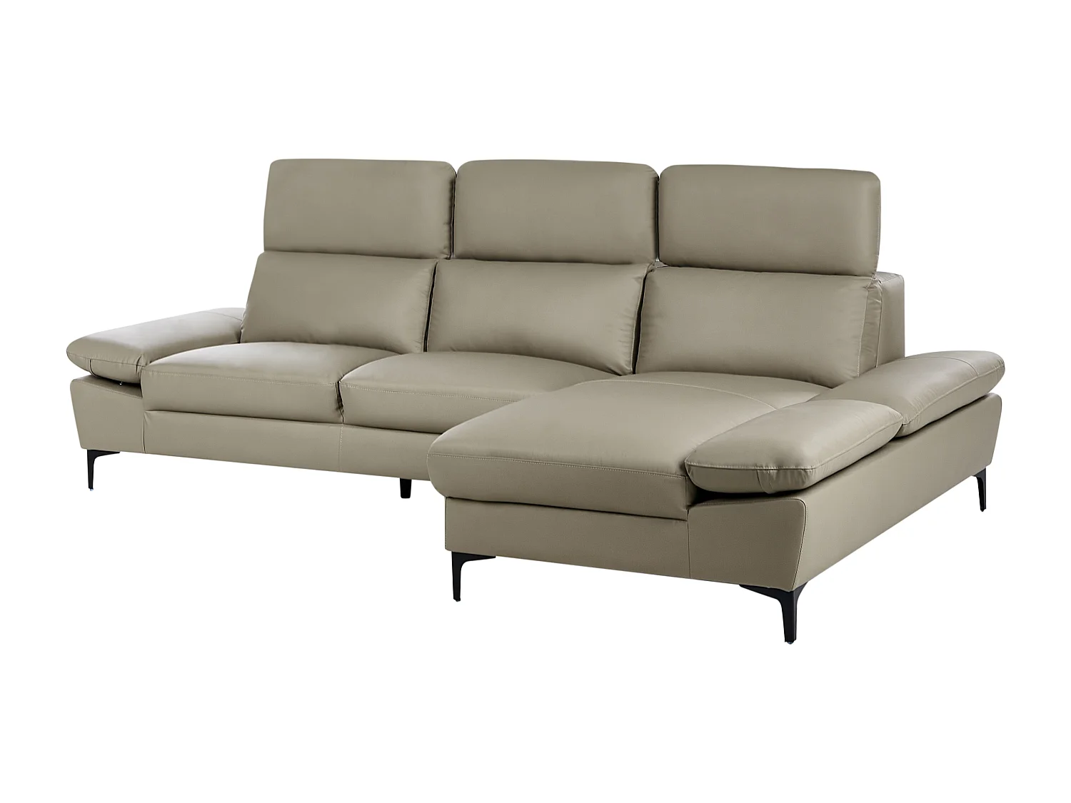 Canapé d'Angle à droite Moderne en Cuir Réglable au Niveau des Appuis-Tête et Accoudoirs 4 Places Gris Clair Taupe Farila