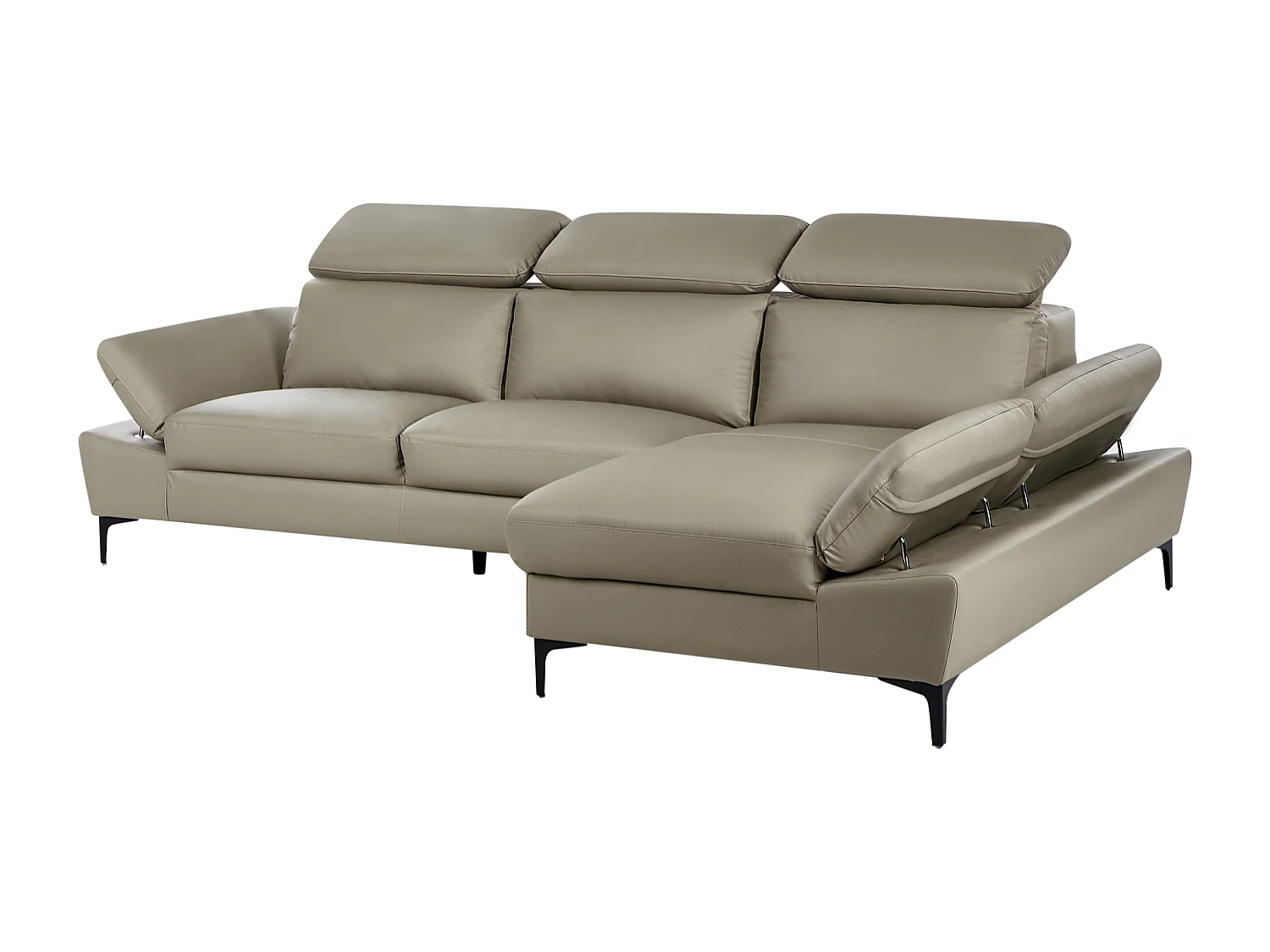 Canapé d'Angle à droite Moderne en Cuir Réglable au Niveau des Appuis-Tête et Accoudoirs 4 Places Gris Clair Taupe Farila