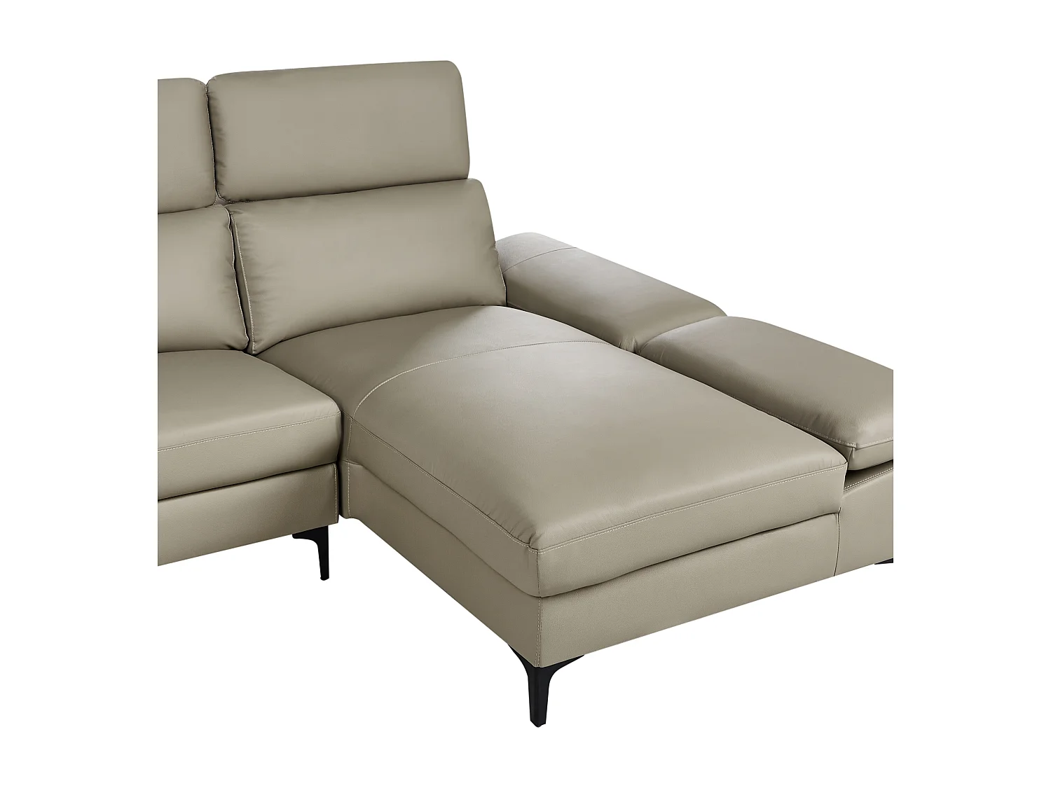 Canapé d'Angle à droite Moderne en Cuir Réglable au Niveau des Appuis-Tête et Accoudoirs 4 Places Gris Clair Taupe Farila