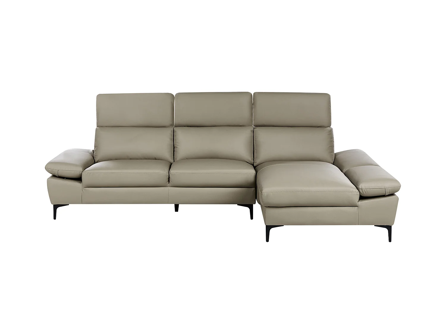 Canapé d'Angle à droite Moderne en Cuir Réglable au Niveau des Appuis-Tête et Accoudoirs 4 Places Gris Clair Taupe Farila