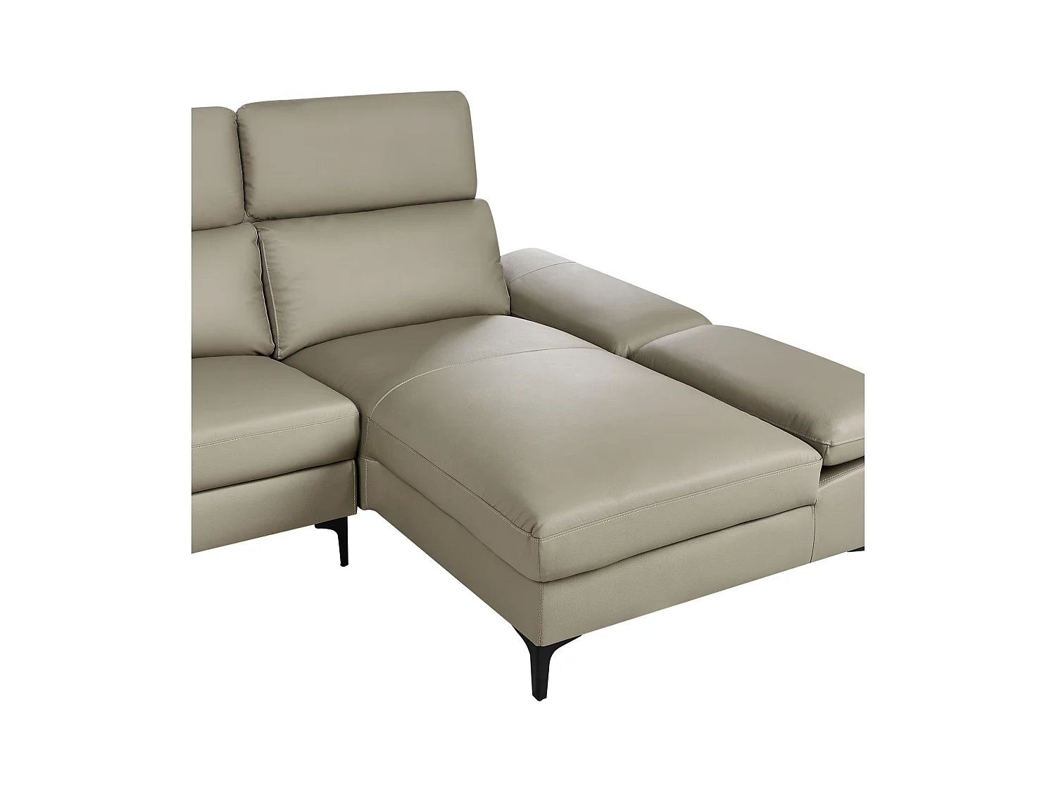 Canapé d'Angle à droite Moderne en Cuir Réglable au Niveau des Appuis-Tête et Accoudoirs 4 Places Gris Clair Taupe Farila