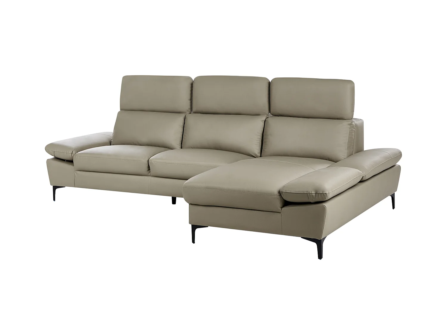 Canapé d'Angle à droite Moderne en Cuir Réglable au Niveau des Appuis-Tête et Accoudoirs 4 Places Gris Clair Taupe Farila
