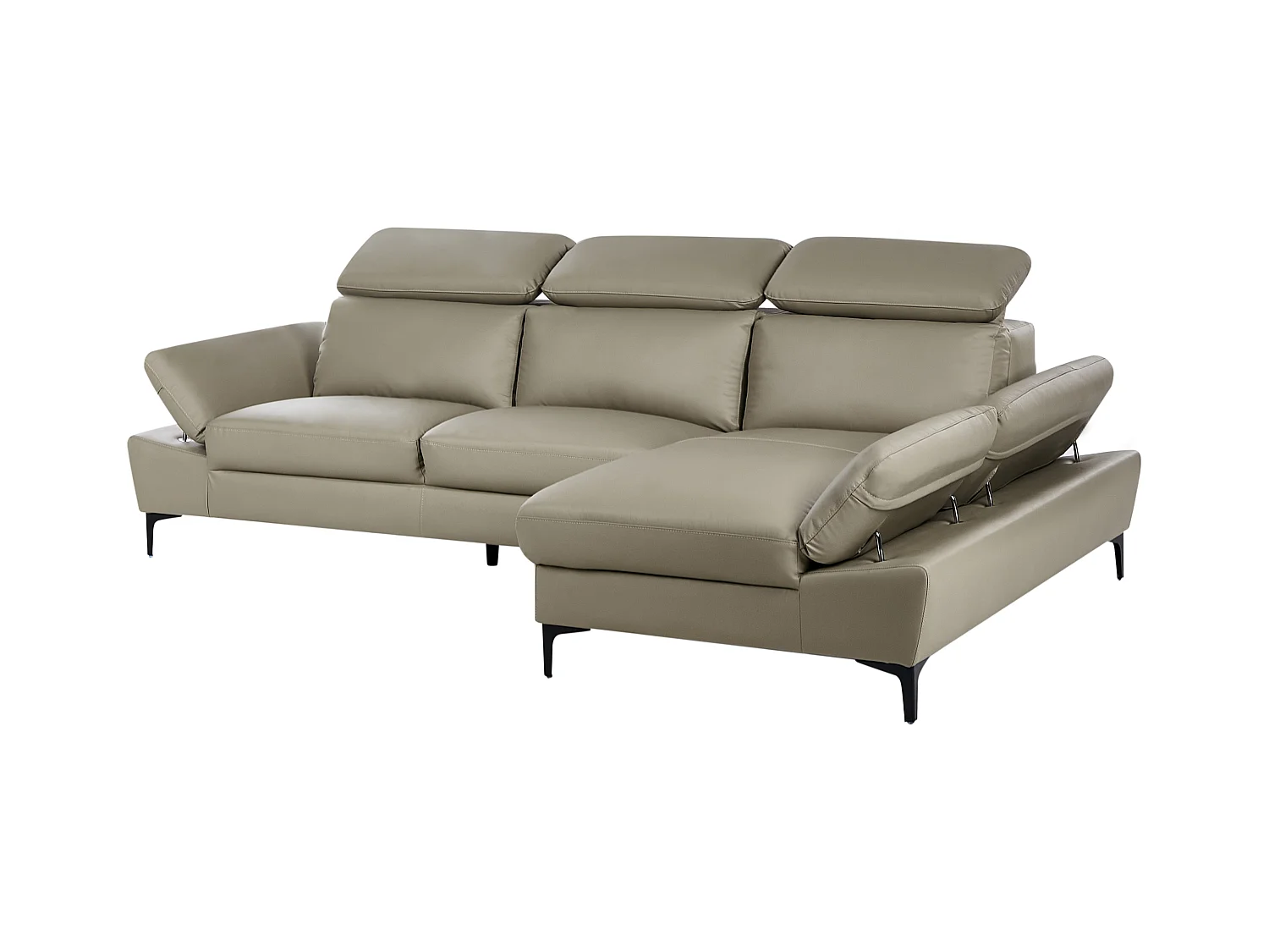 Canapé d'Angle à droite Moderne en Cuir Réglable au Niveau des Appuis-Tête et Accoudoirs 4 Places Gris Clair Taupe Farila