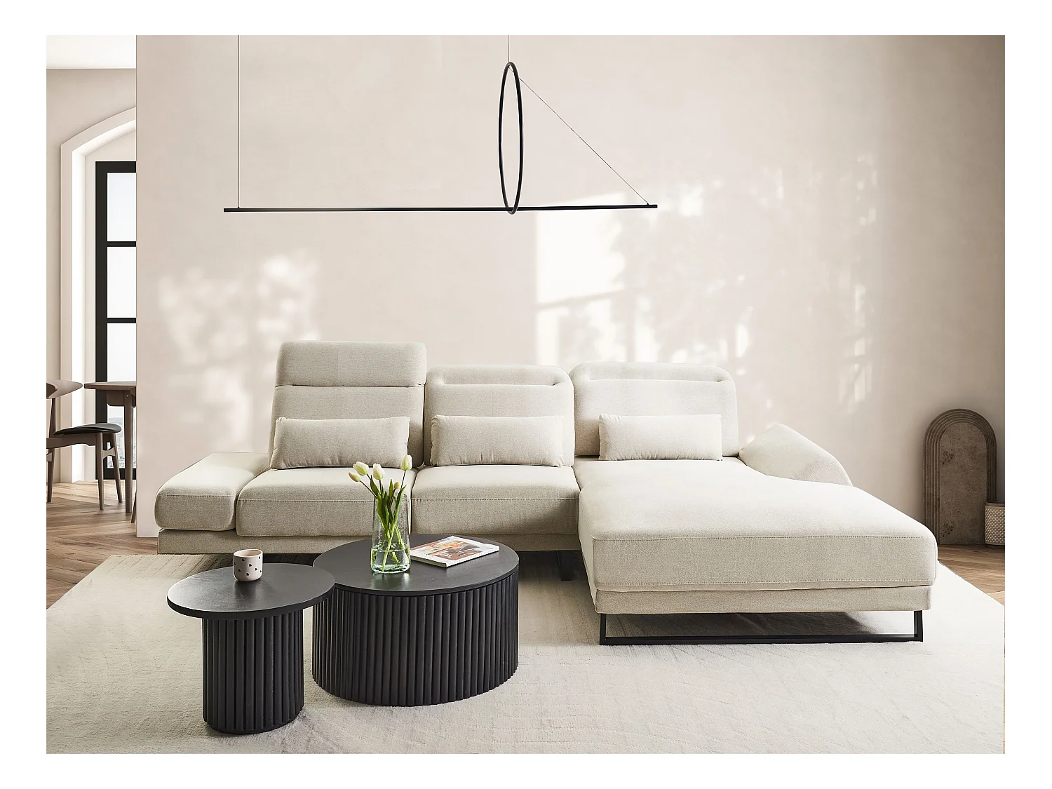 Ecksofa IKAST Stoff Hellbeige 4-Sitzer linksseitig