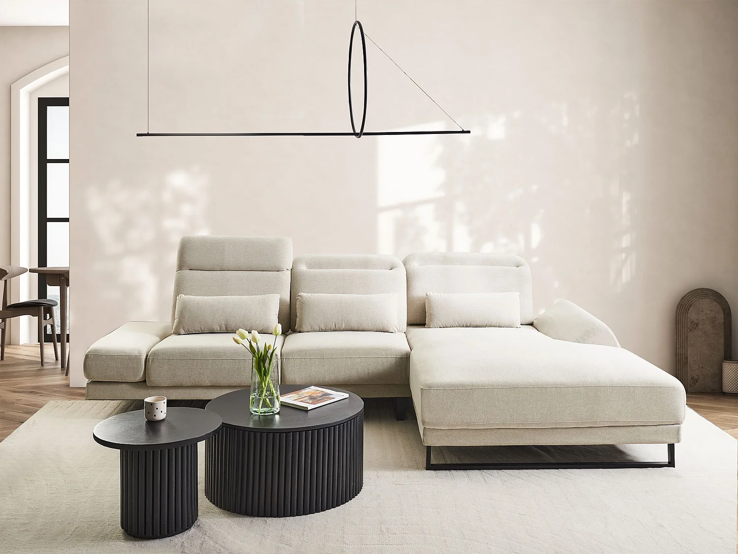 Divano angolare IKAST Tessuto Beige chiaro 4 posti Lato Sinistro