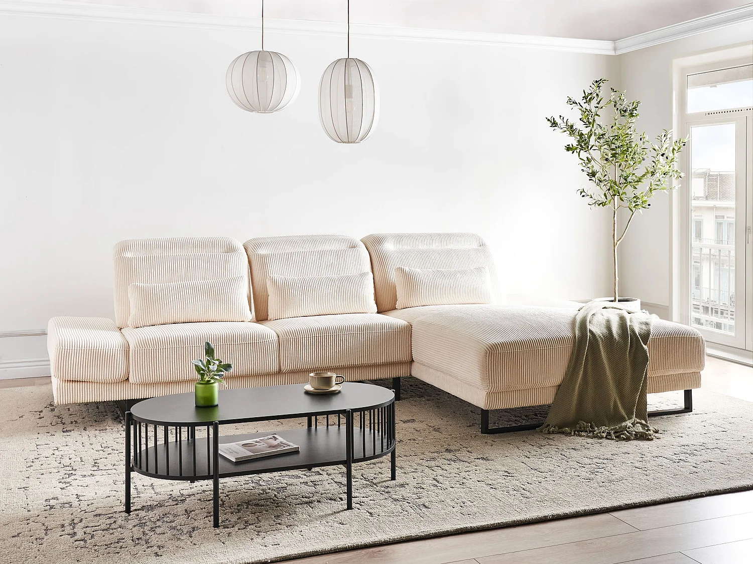 Divano angolare IKAST Velluto a coste Beige 4 posti Lato Sinistro