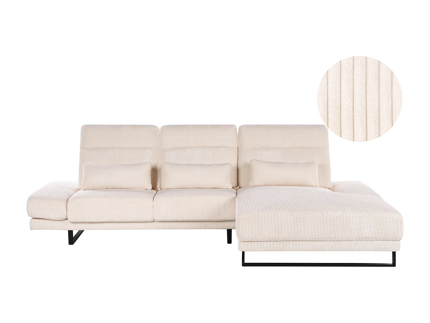 Canapé d\'Angle à droite en Velours Côtelé Rembourré Pieds en Acier Accoudoirs et Dossier Réglables Meuble de Salon Beige Ikast