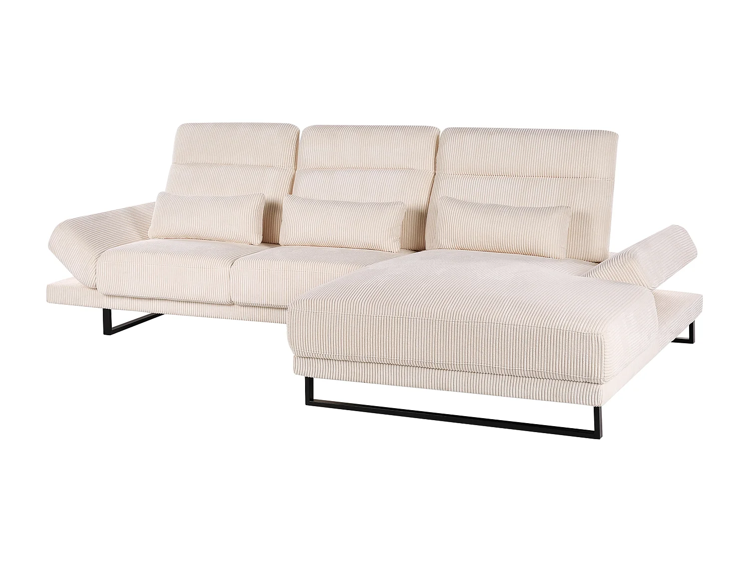 Canapé d\'Angle à droite en Velours Côtelé Rembourré Pieds en Acier Accoudoirs et Dossier Réglables Meuble de Salon Beige Ikast