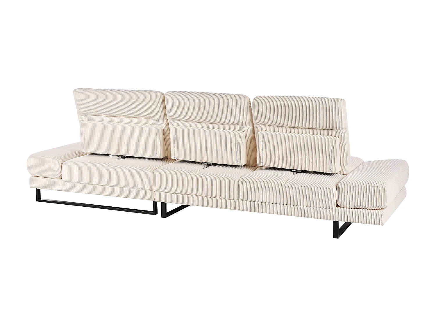 Canapé d\'Angle à droite en Velours Côtelé Rembourré Pieds en Acier Accoudoirs et Dossier Réglables Meuble de Salon Beige Ikast