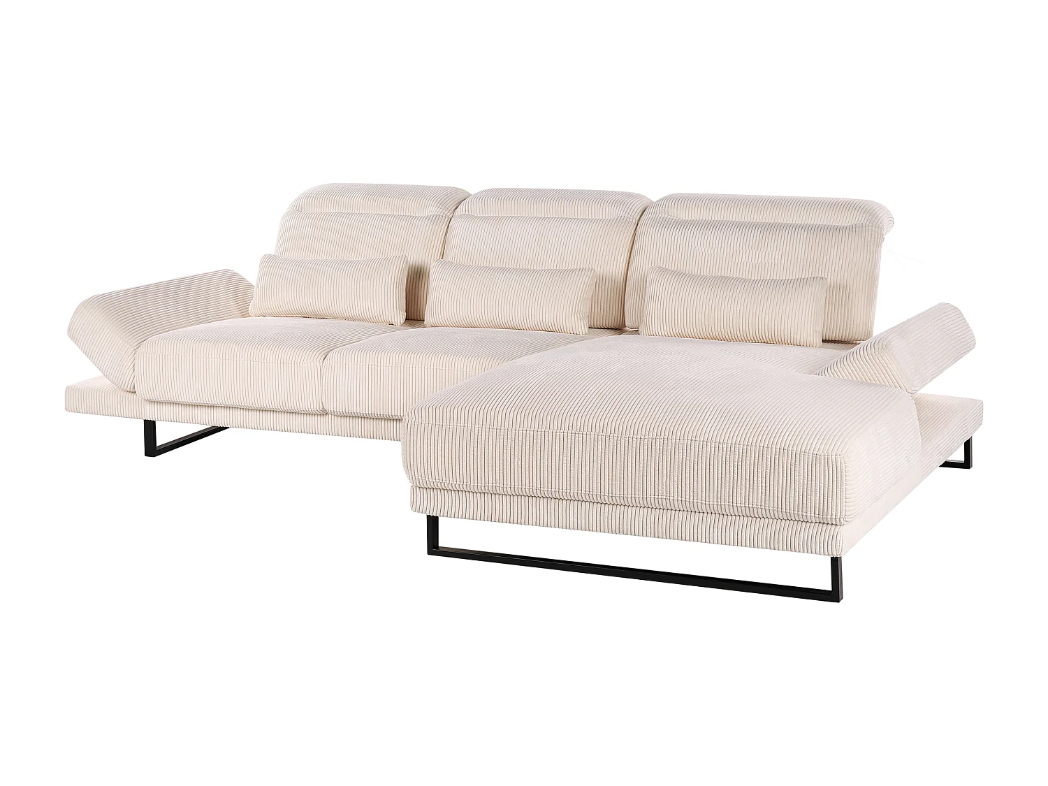 Canapé d\'Angle à droite en Velours Côtelé Rembourré Pieds en Acier Accoudoirs et Dossier Réglables Meuble de Salon Beige Ikast