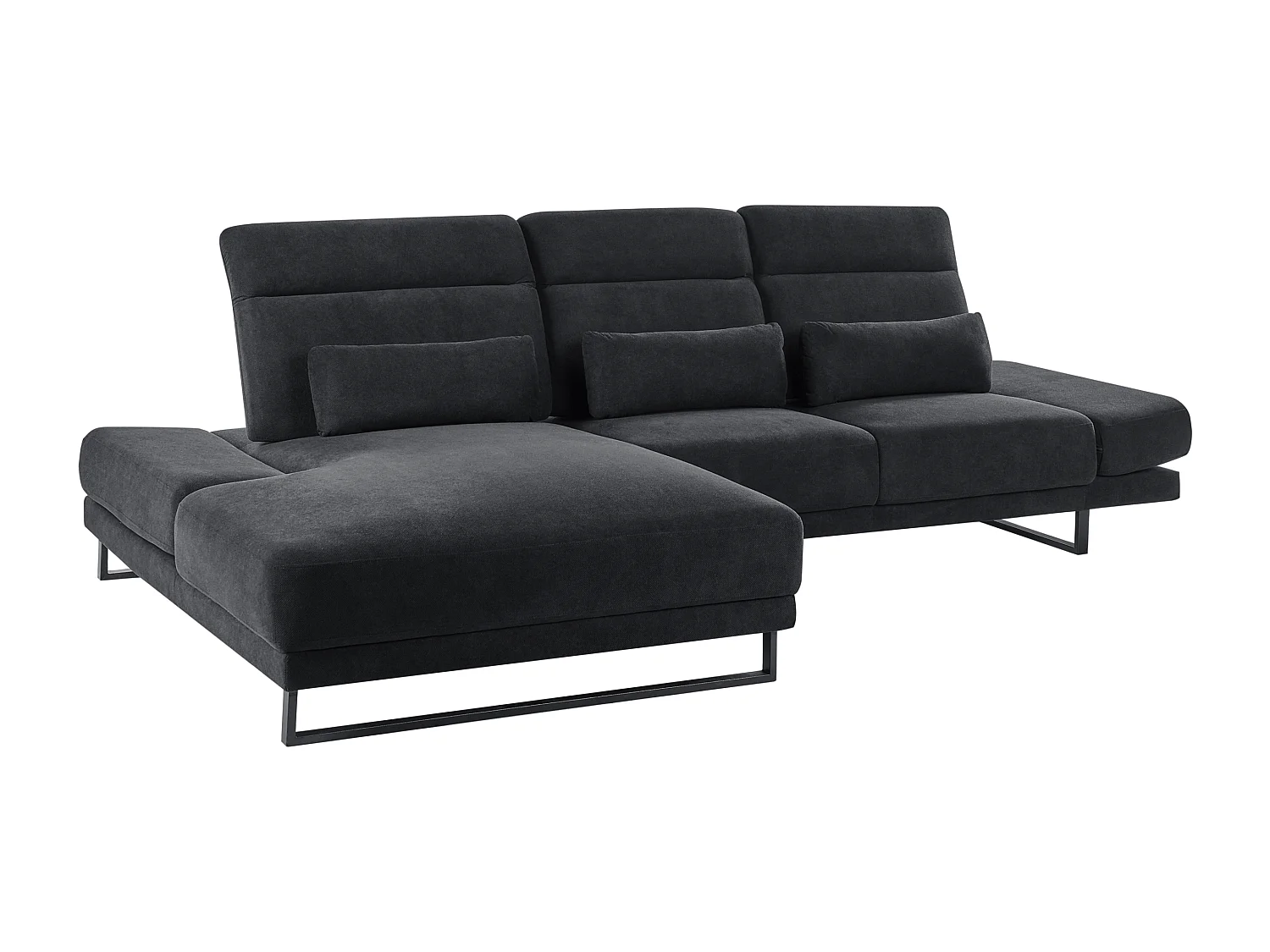 Canapé d'Angle à gauche en Tissu Rembourré Pieds en Acier Accoudoirs et Dossier Réglables Meuble de Salon Noir Ikast