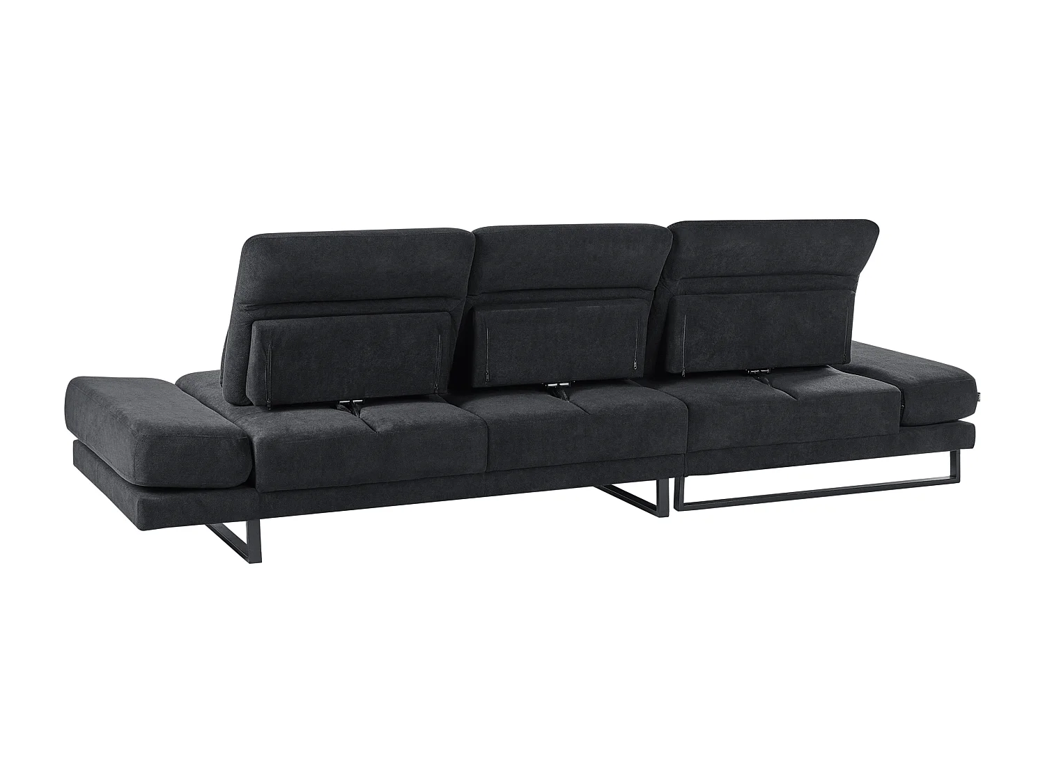 Canapé d'Angle à gauche en Tissu Rembourré Pieds en Acier Accoudoirs et Dossier Réglables Meuble de Salon Noir Ikast