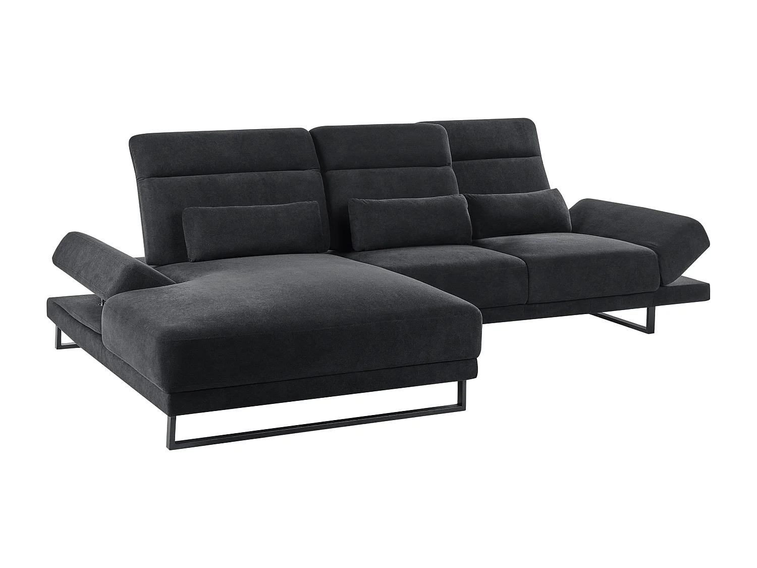 Canapé d'Angle à gauche en Tissu Rembourré Pieds en Acier Accoudoirs et Dossier Réglables Meuble de Salon Noir Ikast