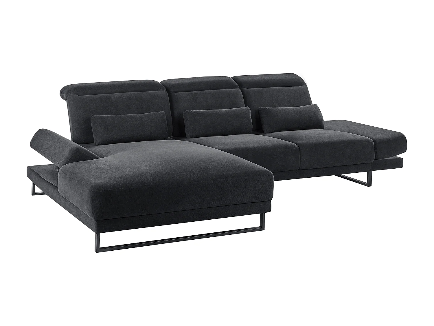 Canapé d'Angle à gauche en Tissu Rembourré Pieds en Acier Accoudoirs et Dossier Réglables Meuble de Salon Noir Ikast