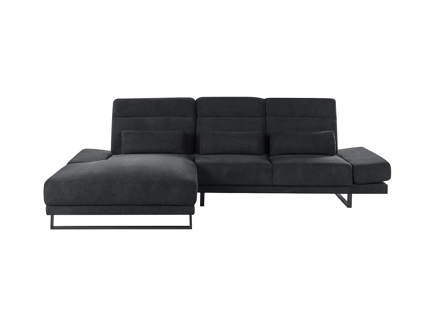 Canapé d'Angle à gauche en Tissu Rembourré Pieds en Acier Accoudoirs et Dossier Réglables Meuble de Salon Noir Ikast