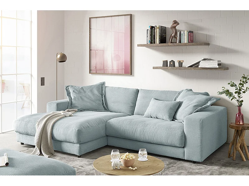 Ecksofa - Hellblau Cord - MADELINE